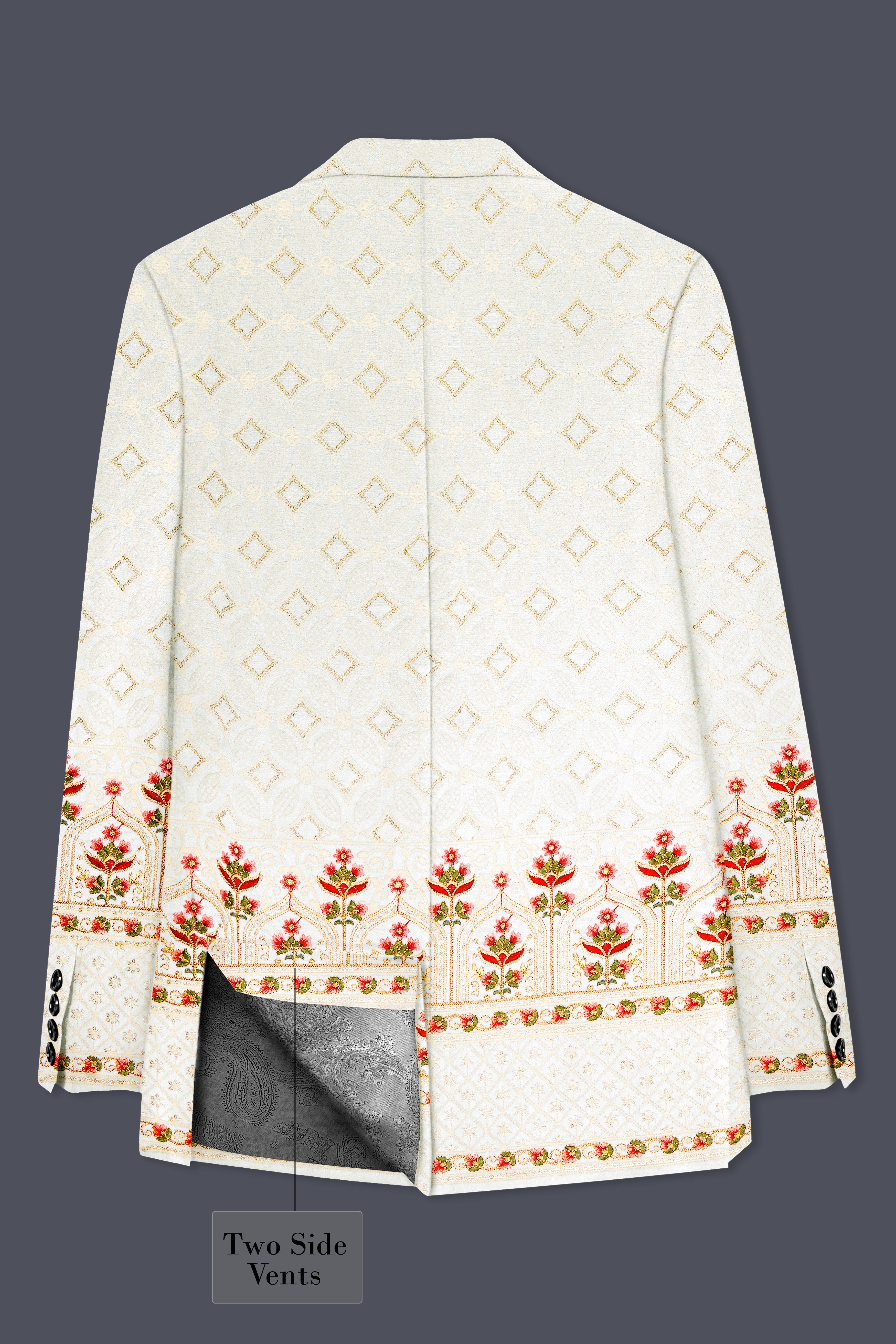 Off White And Sunset Pink Flower Multicolor Sequin and thread Embroidered Single Breasted Suit