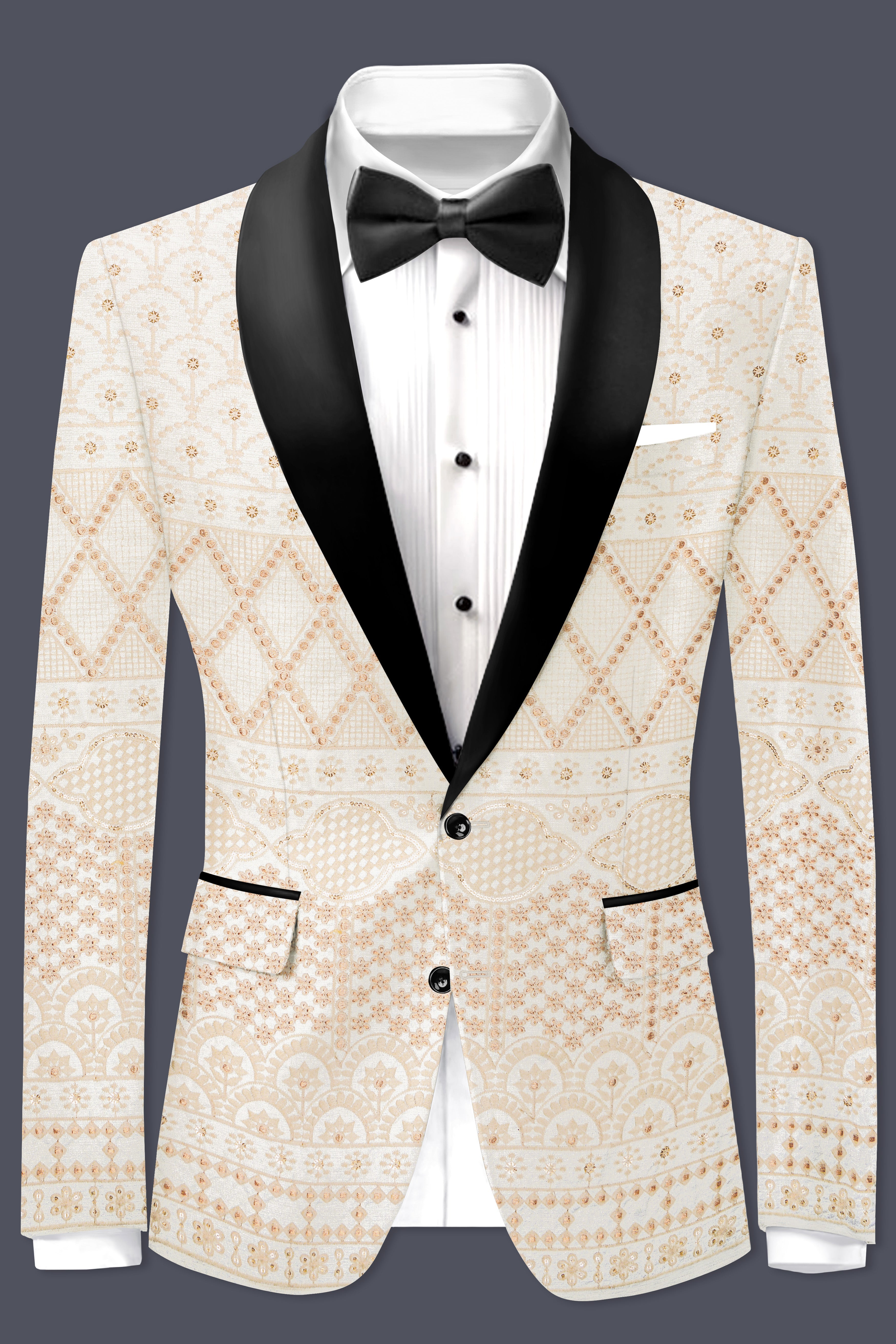 Parchment Cream thread Embroidered Tuxedo Suit