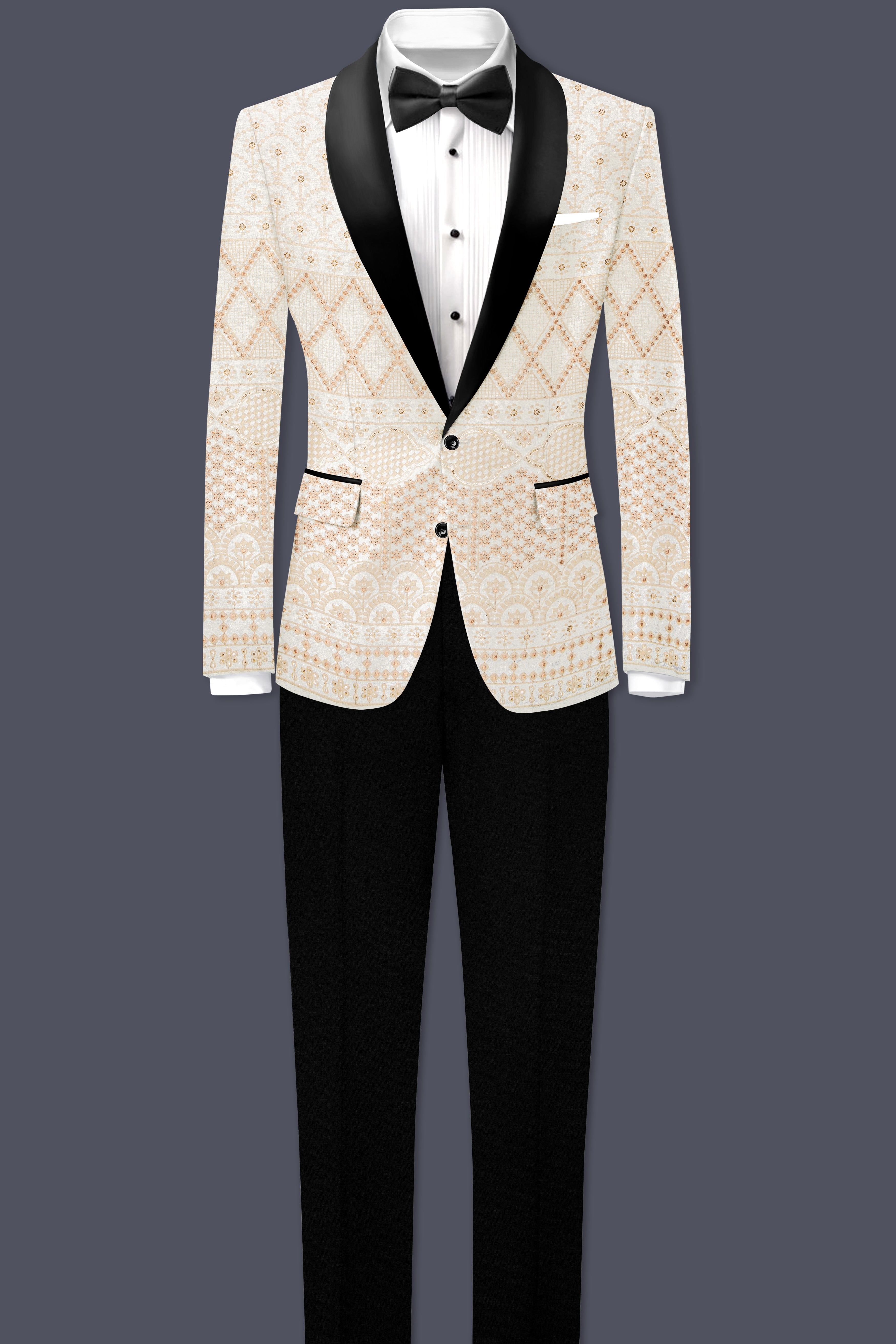 Parchment Cream thread Embroidered Tuxedo Suit