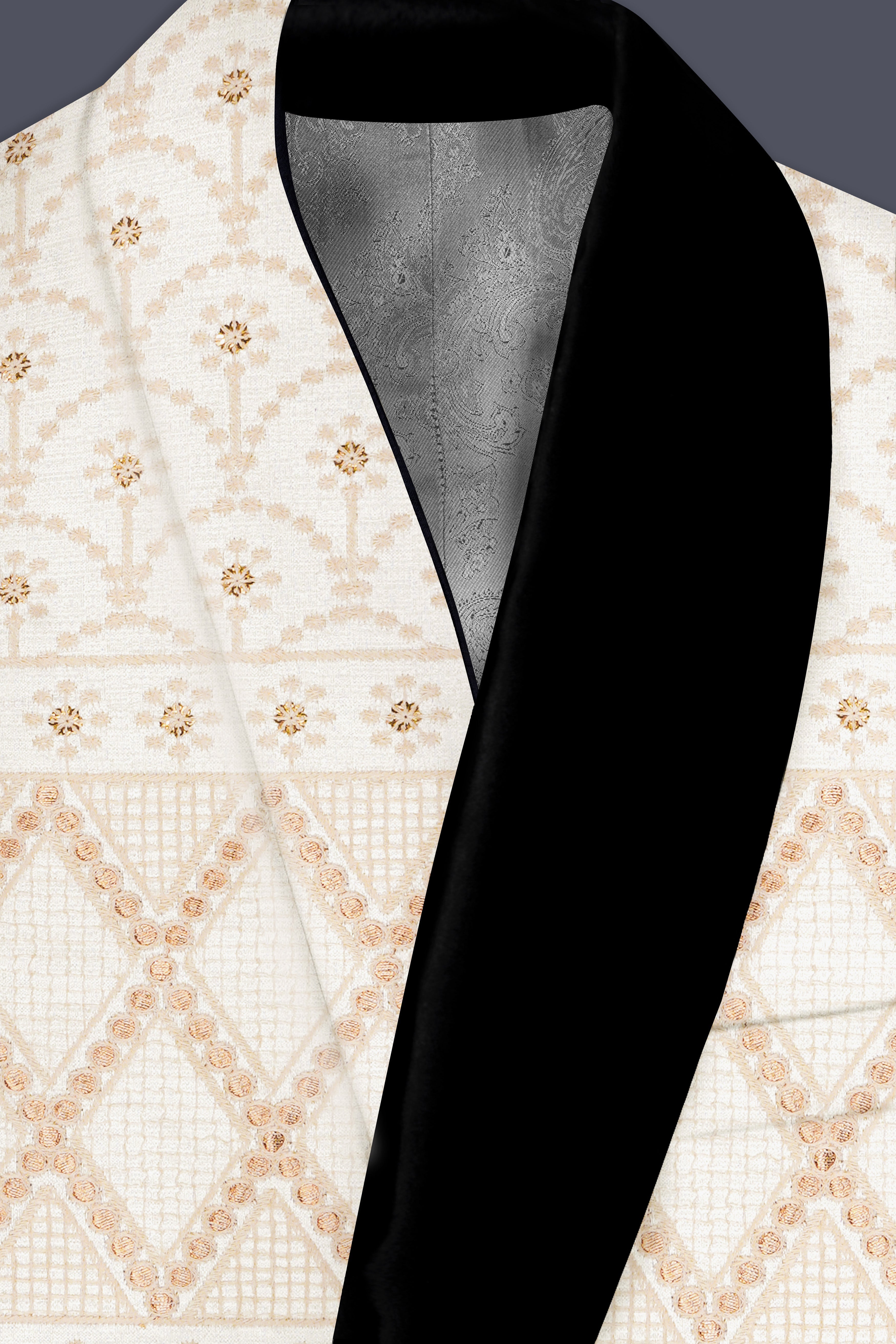 Parchment Cream thread Embroidered Tuxedo Suit