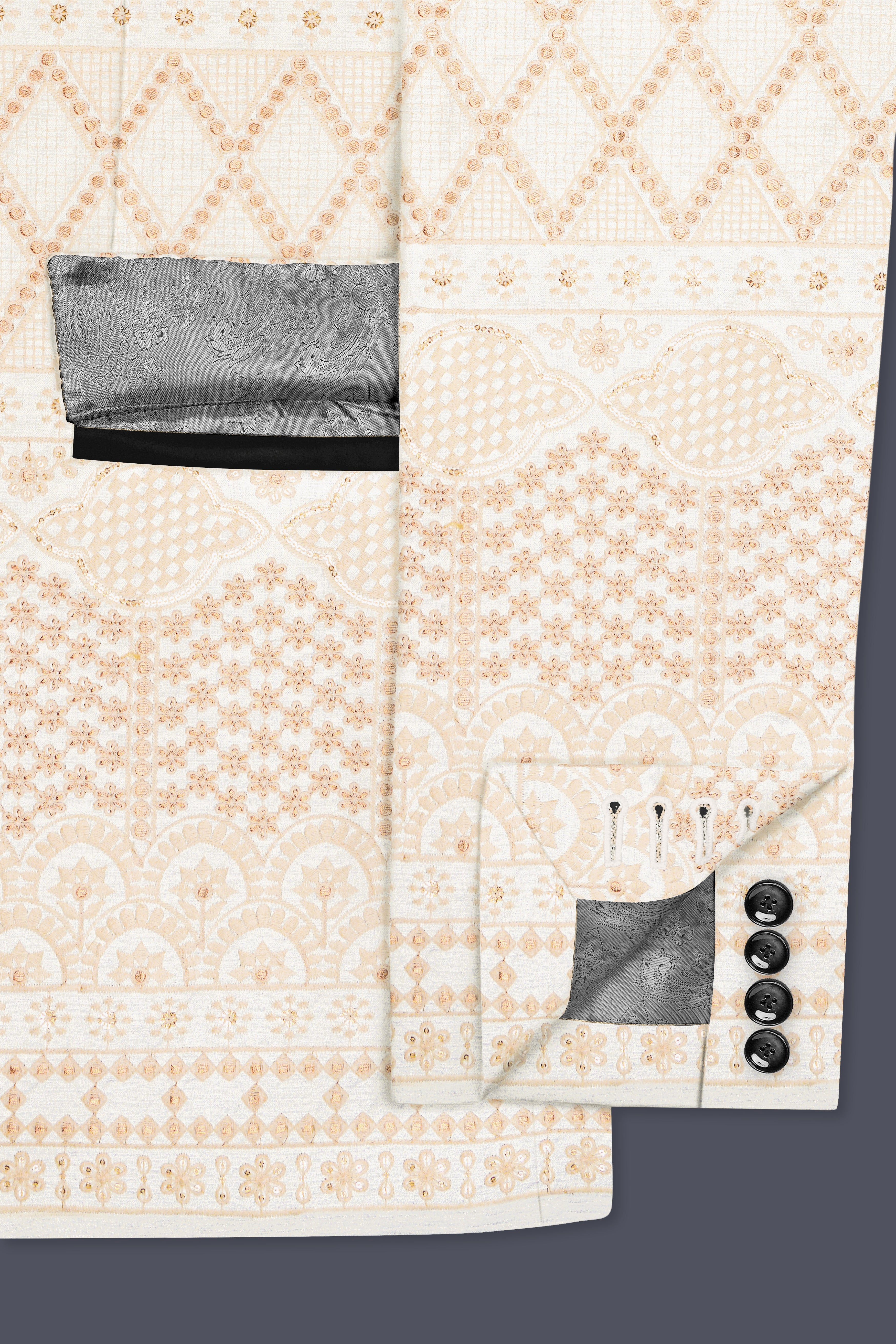Parchment Cream thread Embroidered Tuxedo Suit