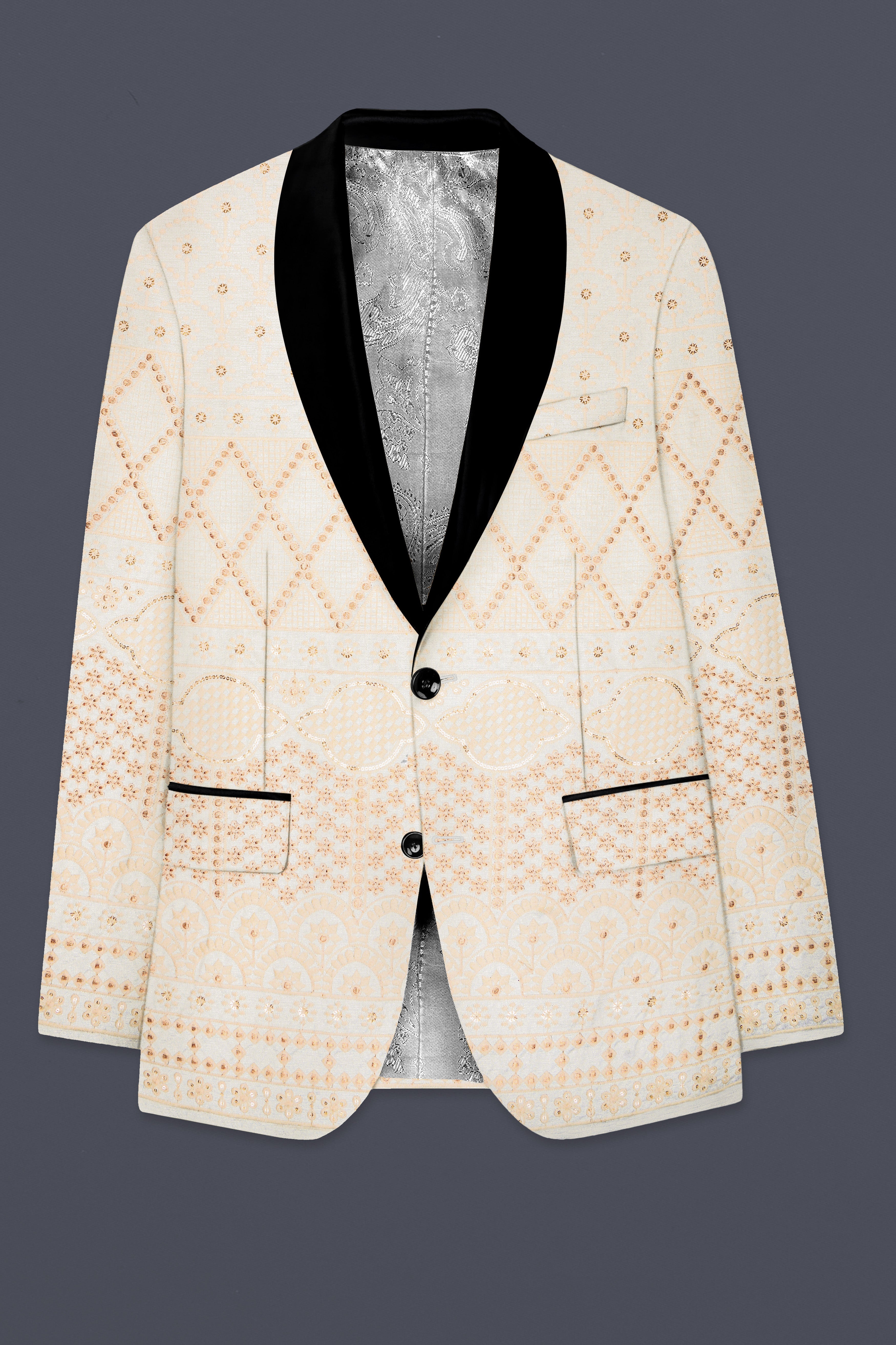 Parchment Cream thread Embroidered Tuxedo Suit