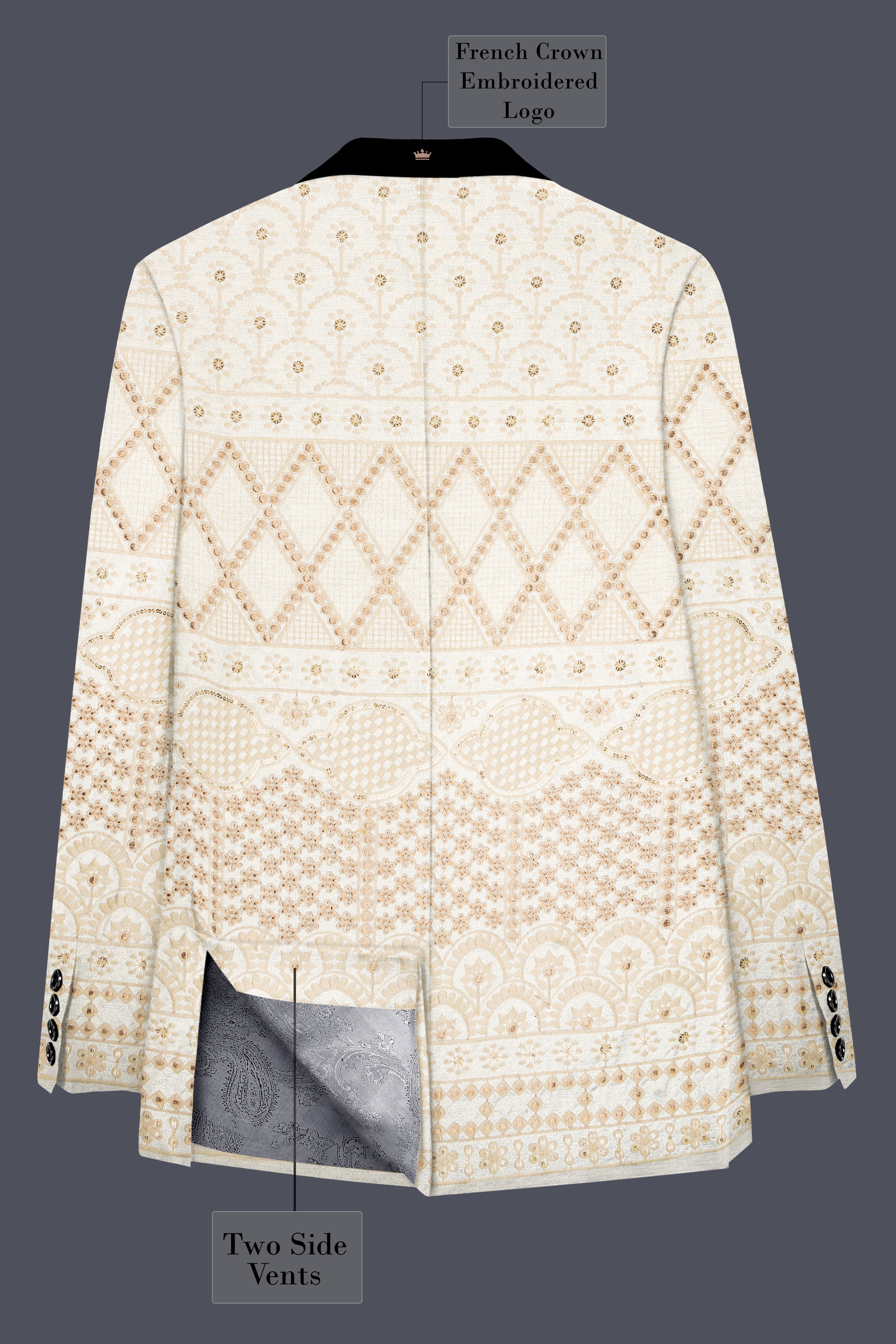 Parchment Cream thread Embroidered Tuxedo Suit