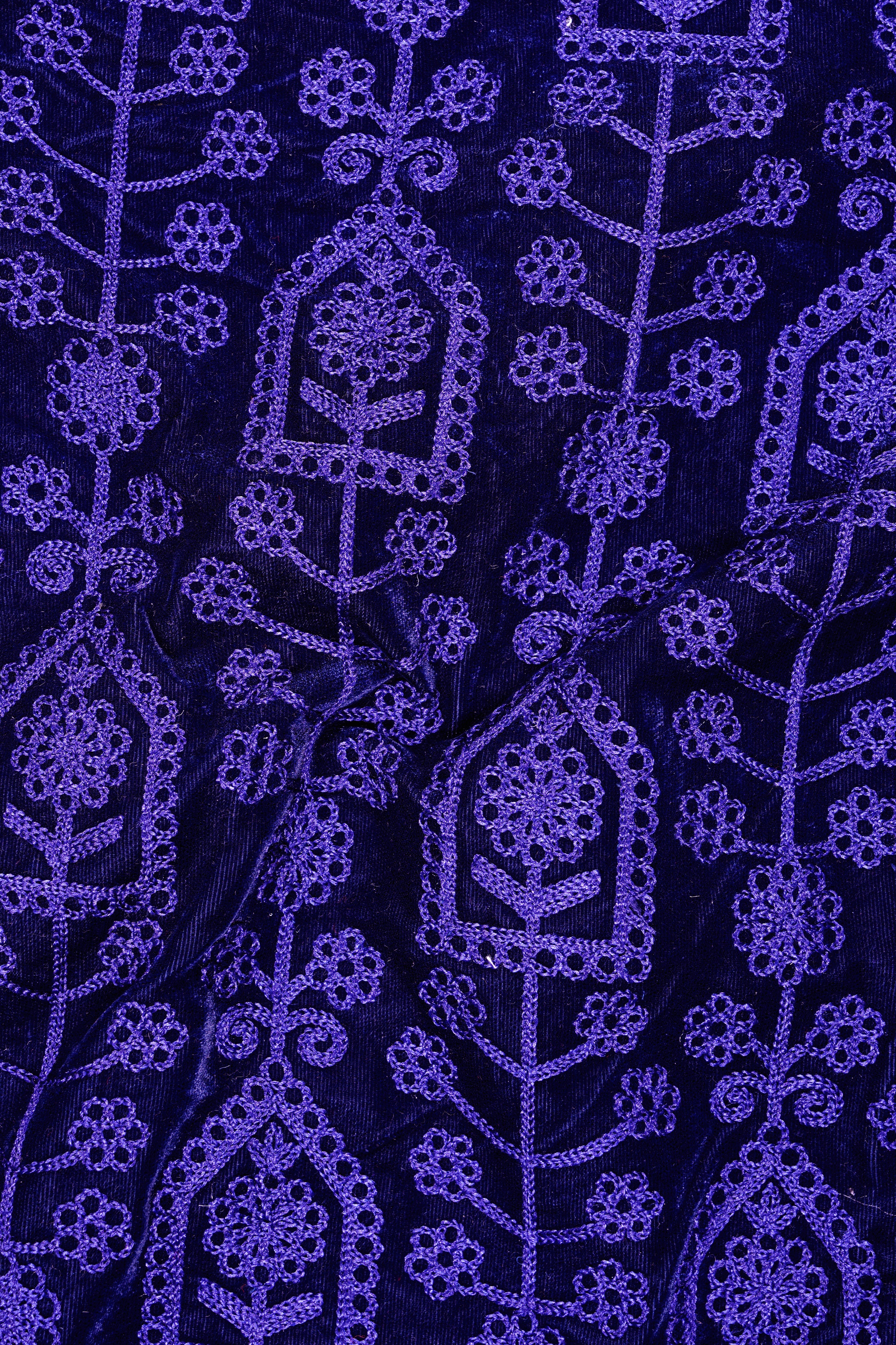 Gigas Blue Thread Work Embroidered Velvet Single Breasted Suit