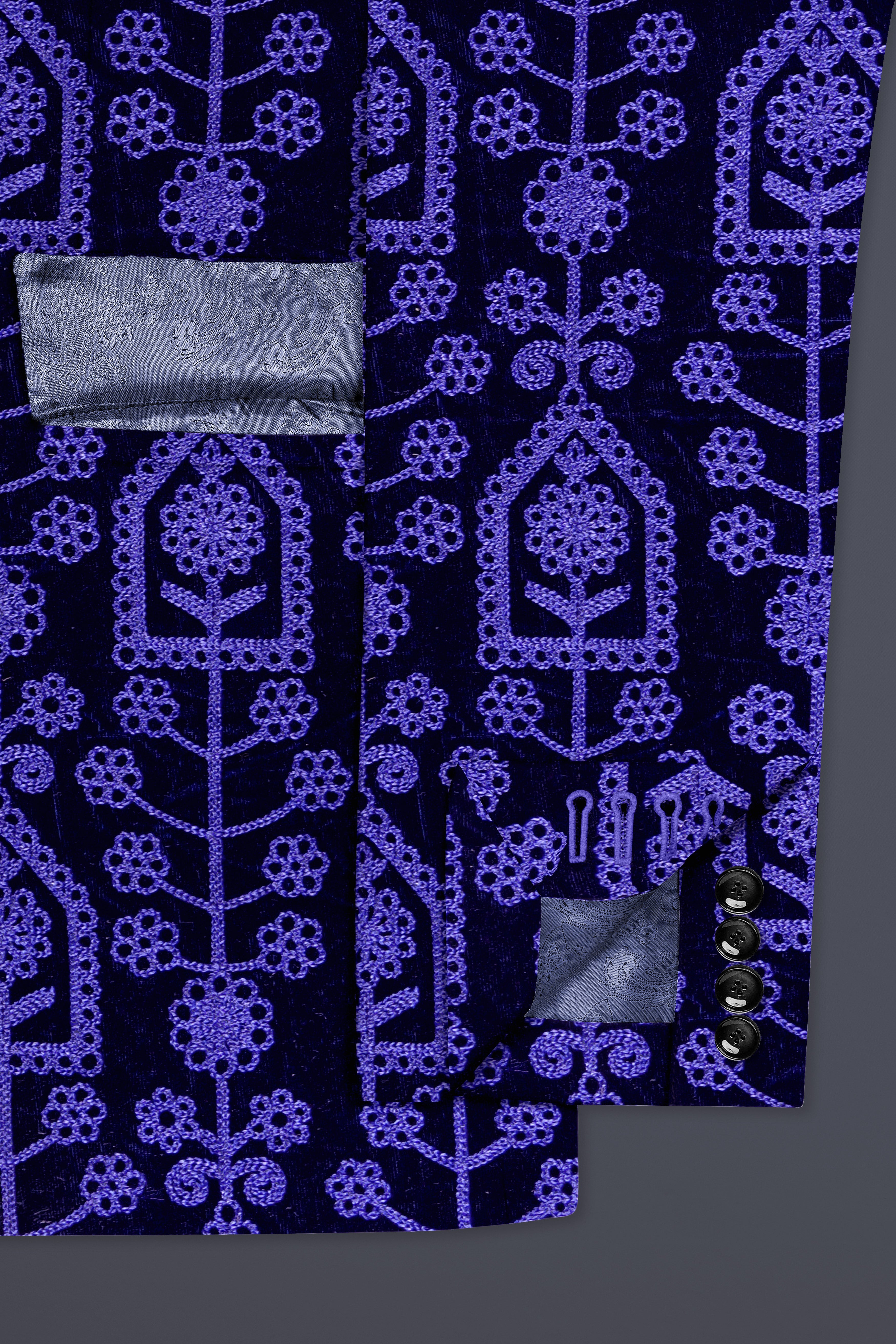 Gigas Blue Thread Work Embroidered Velvet Single Breasted Suit