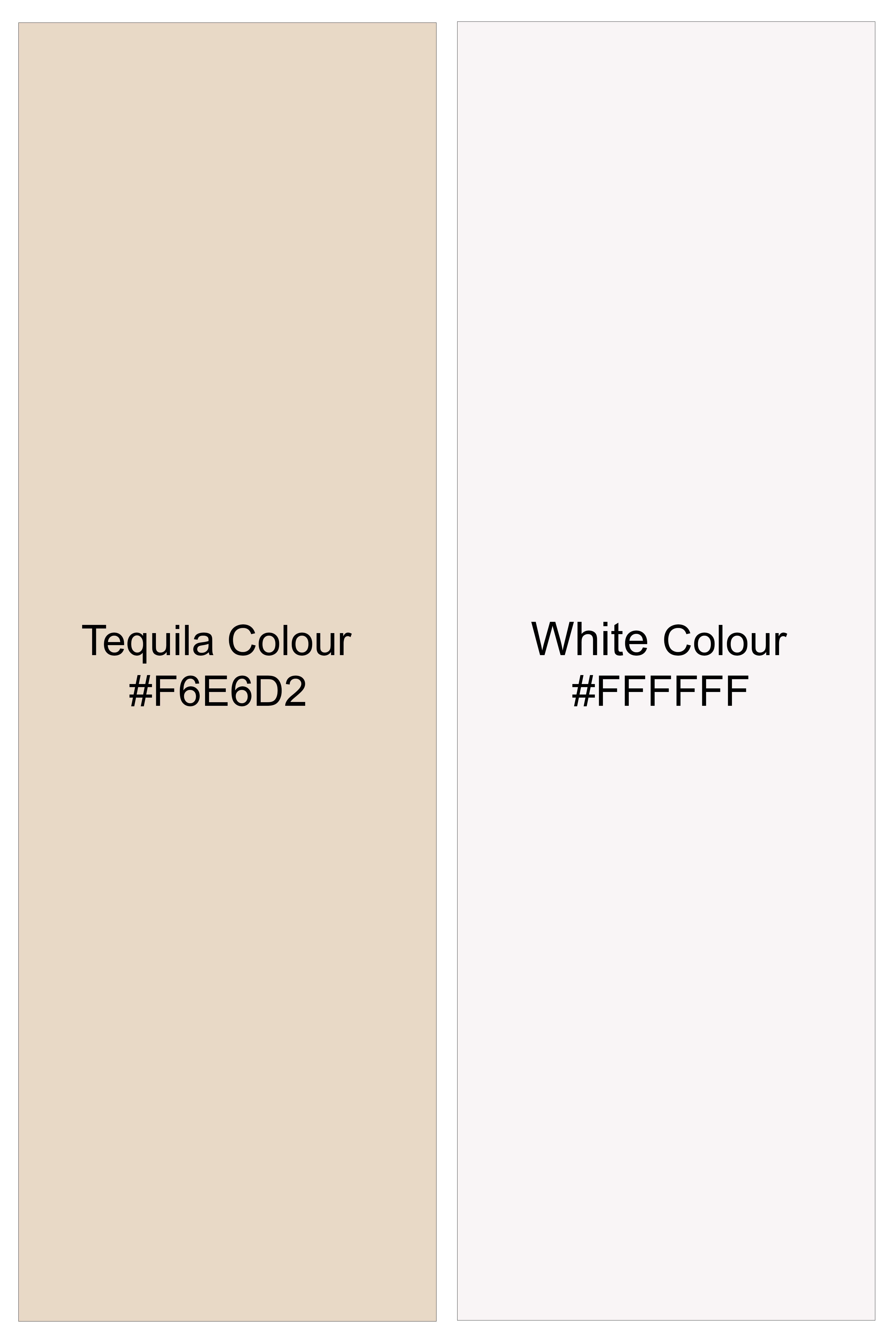 Tequila Cream And Bright White thread Embroidered Tuxedo Suit