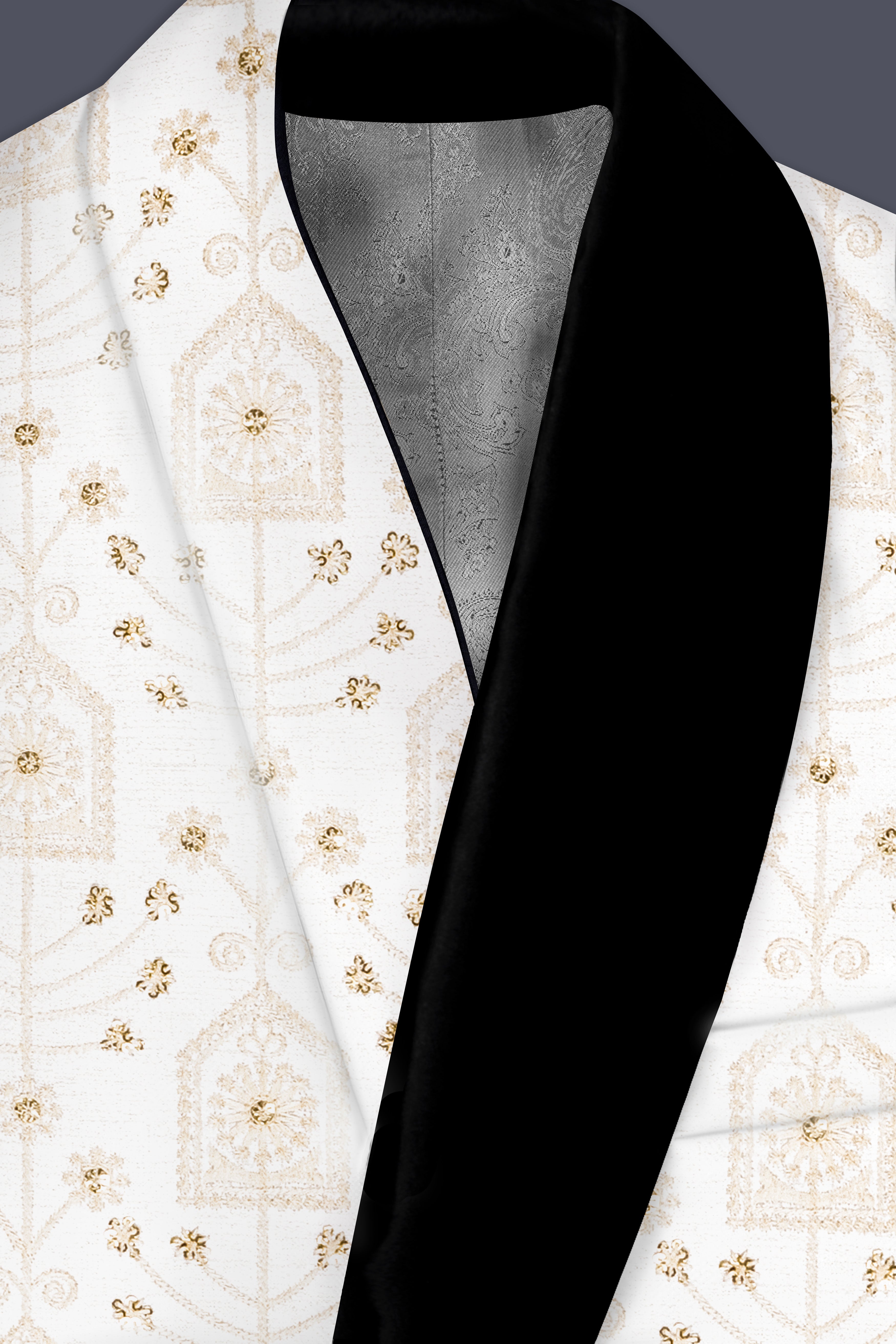 Tequila Cream And Bright White thread Embroidered Tuxedo Suit
