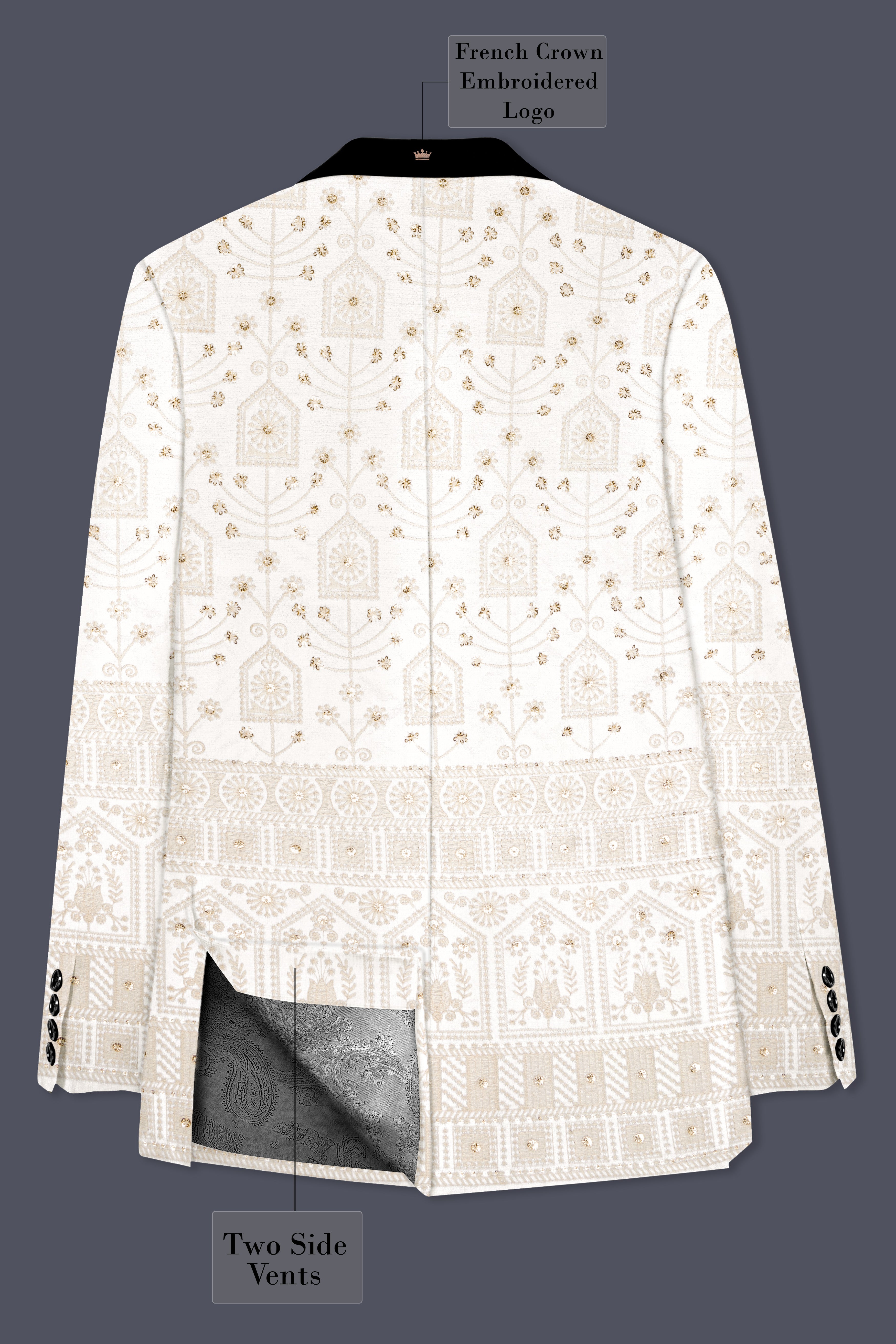 Tequila Cream And Bright White thread Embroidered Tuxedo Suit