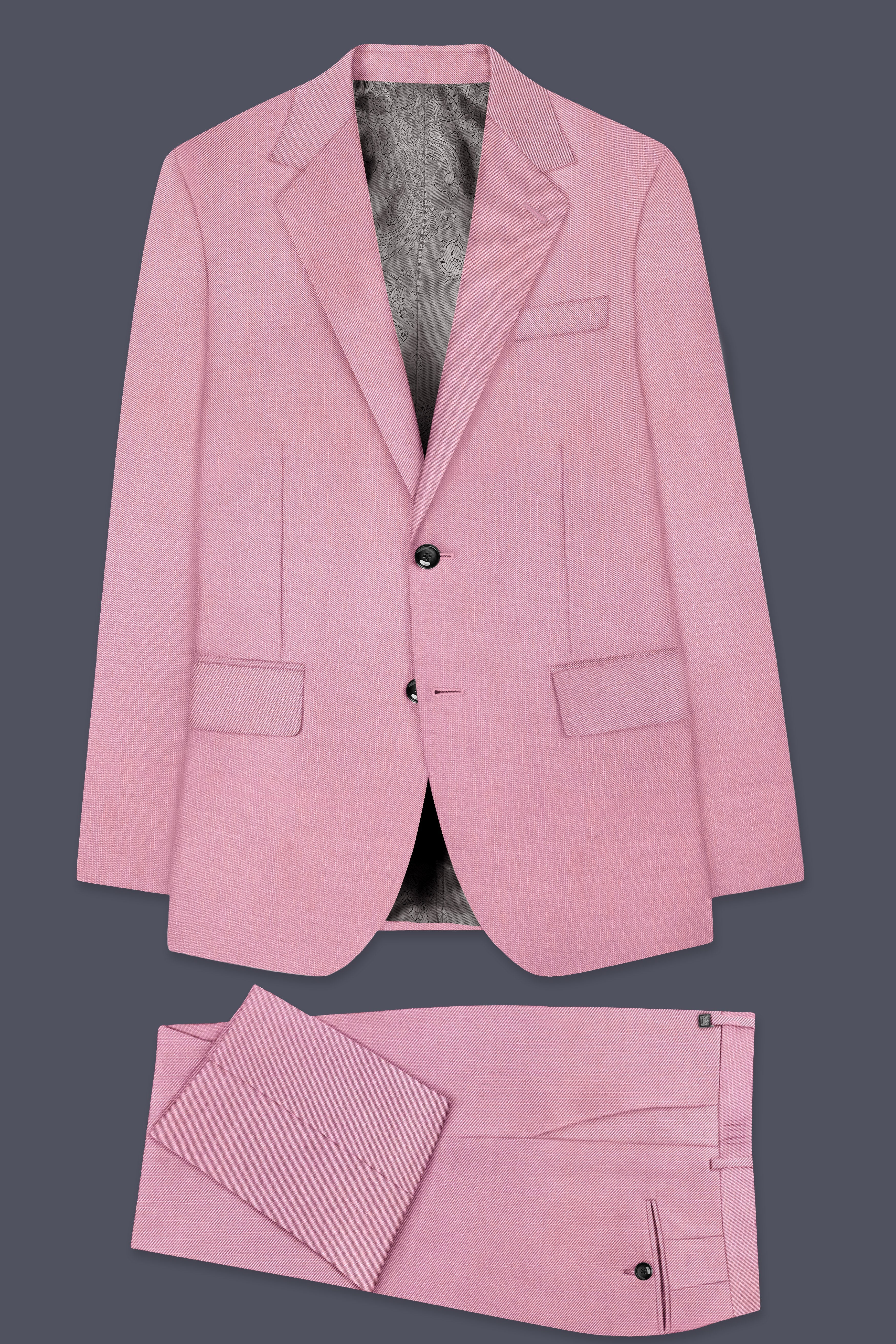 Viola Pink Solid Wool Rich Single Breasted Slight Stretch Suit