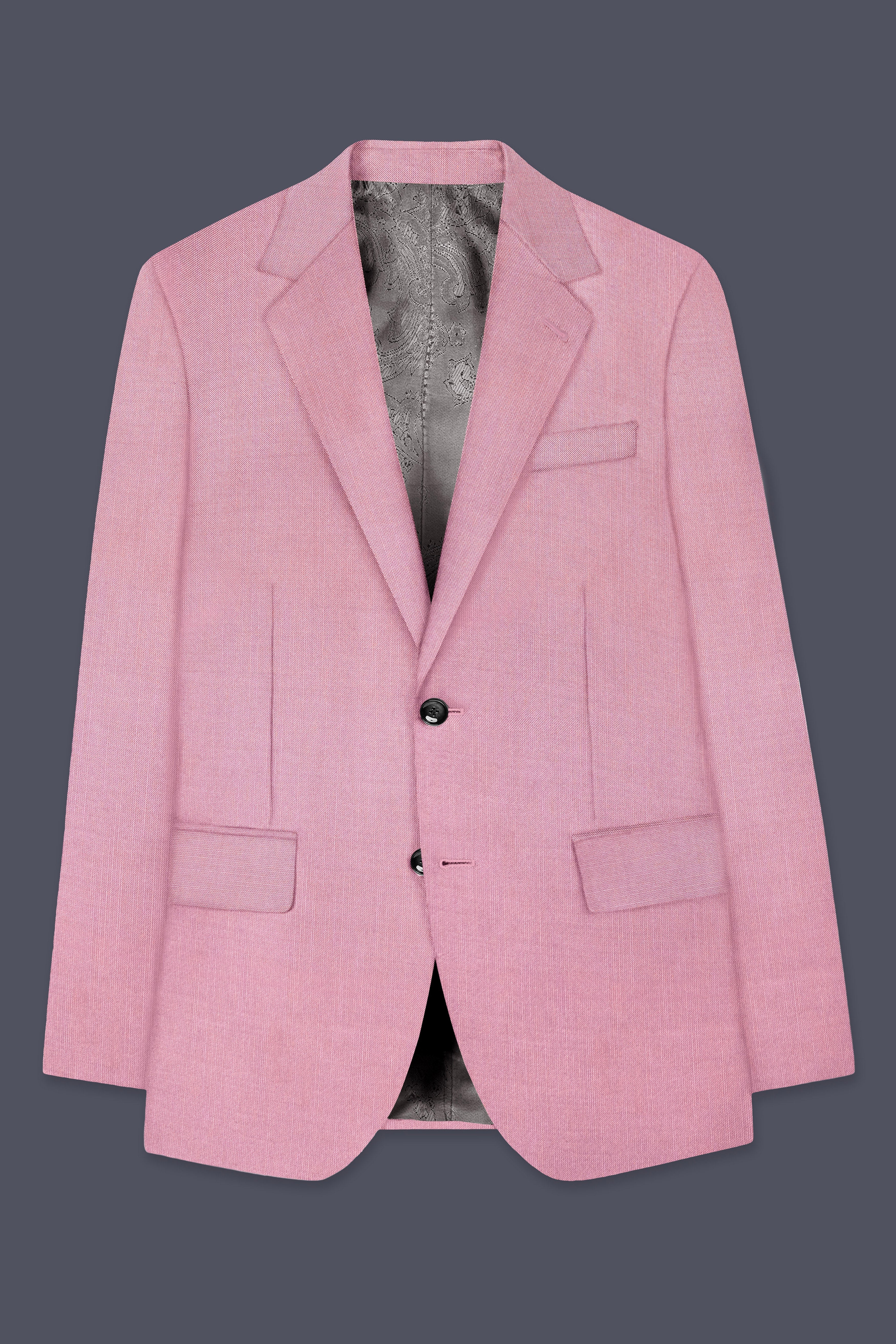 Viola Pink Solid Wool Rich Single Breasted Slight Stretch Suit