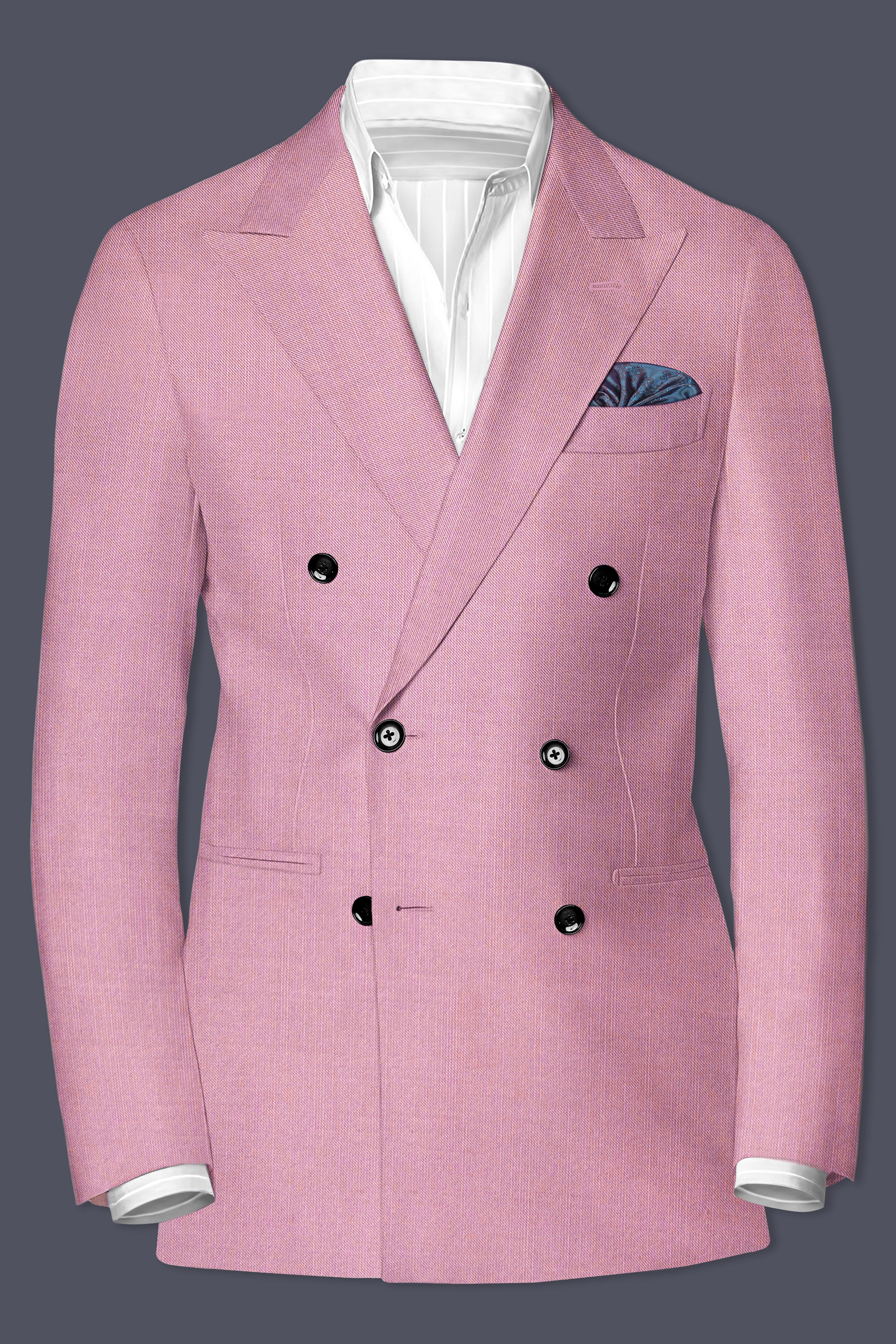 Viola Pink Solid Wool Rich Double Breasted Slight Stretch Suit