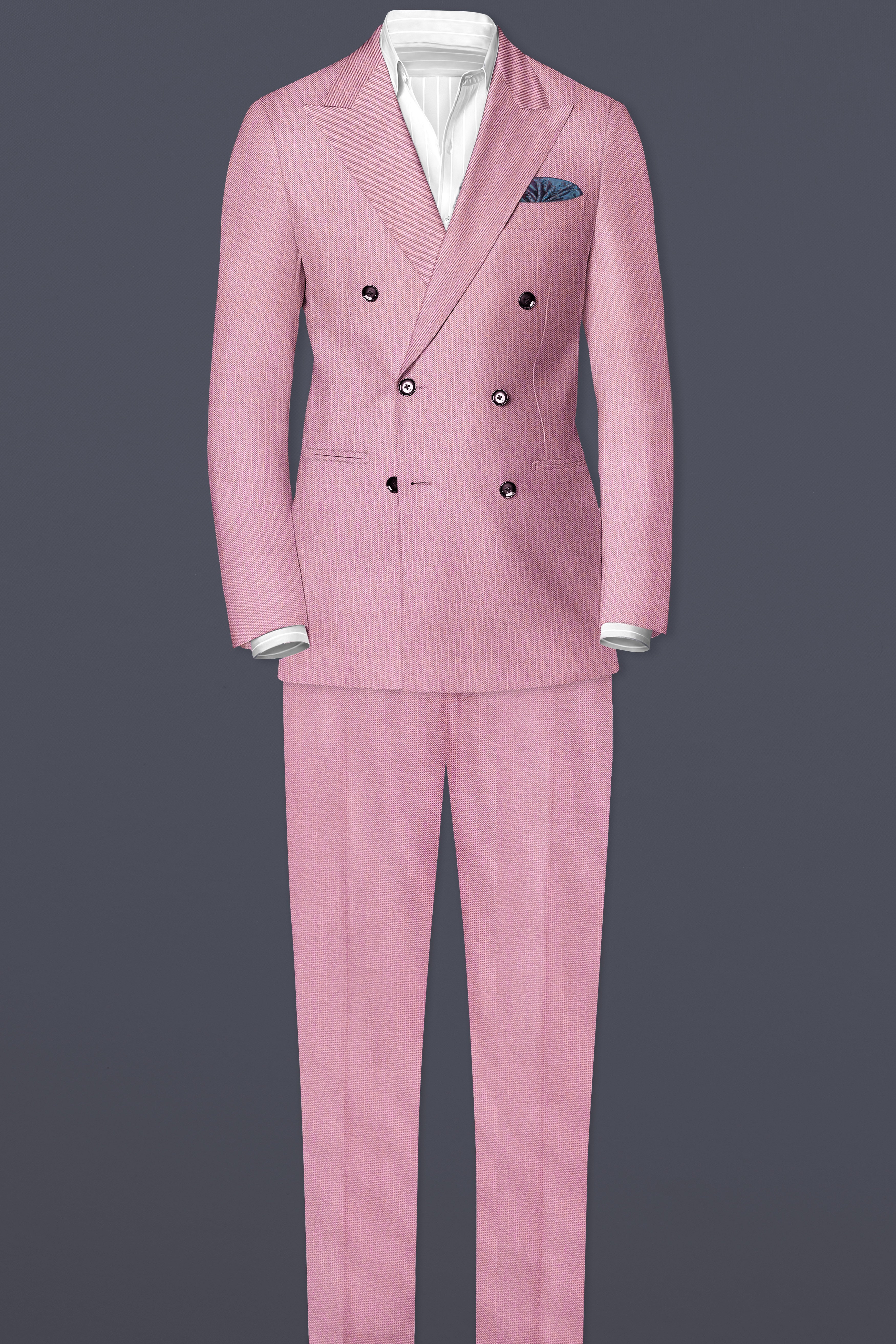 Viola Pink Solid Wool Rich Double Breasted Slight Stretch Suit