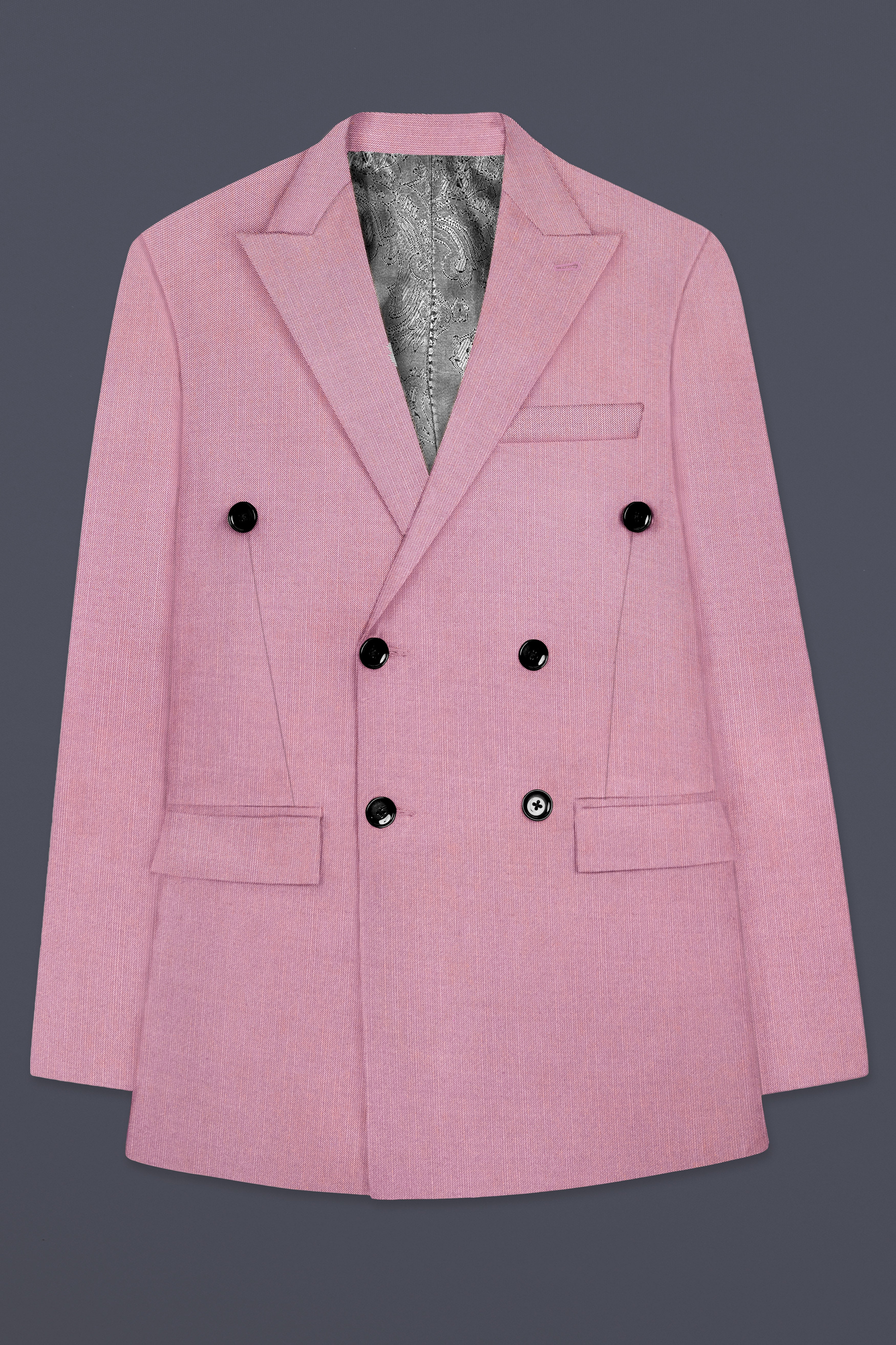 Viola Pink Solid Wool Rich Double Breasted Slight Stretch Suit