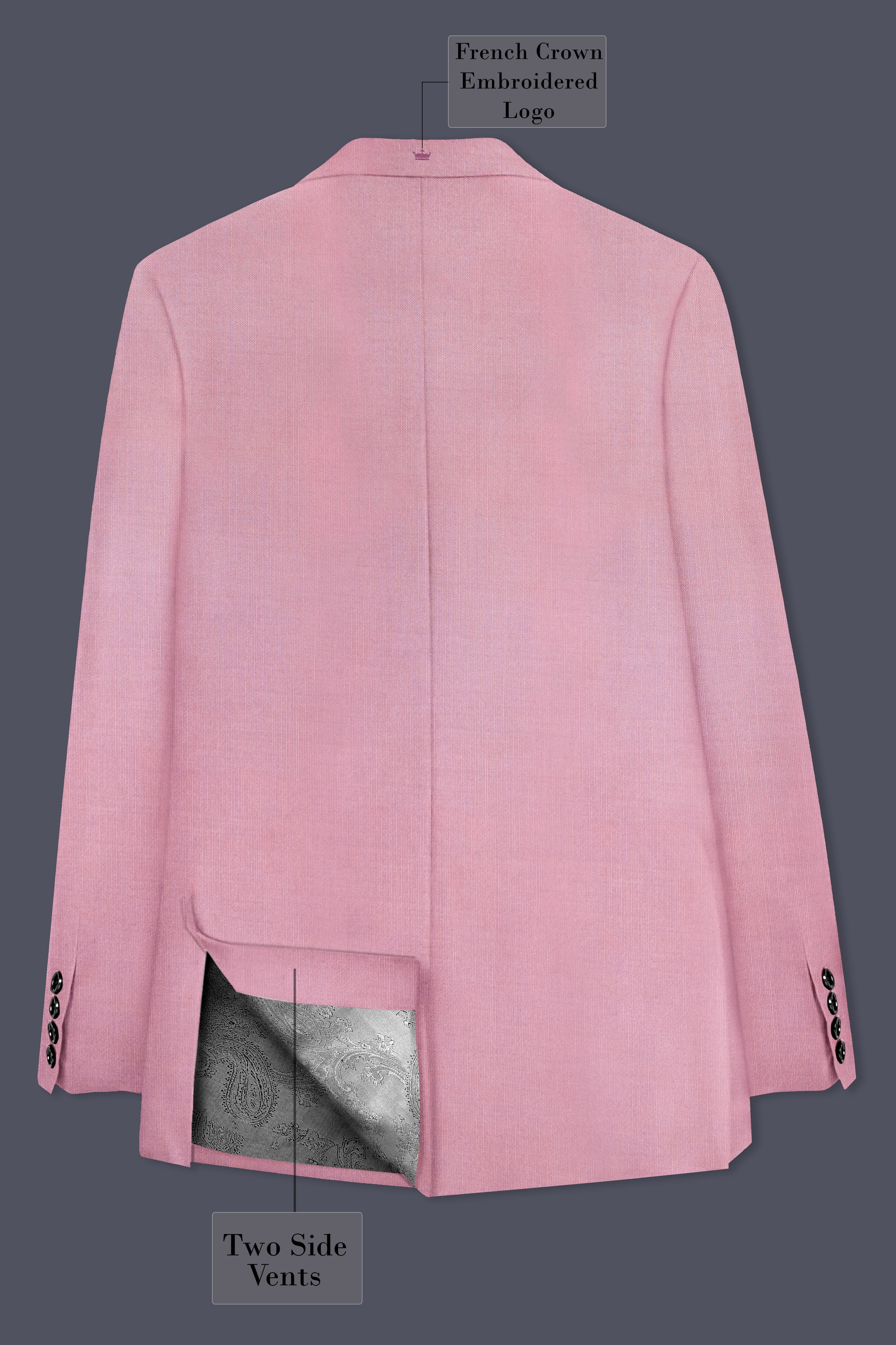 Viola Pink Solid Wool Rich Double Breasted Slight Stretch Suit