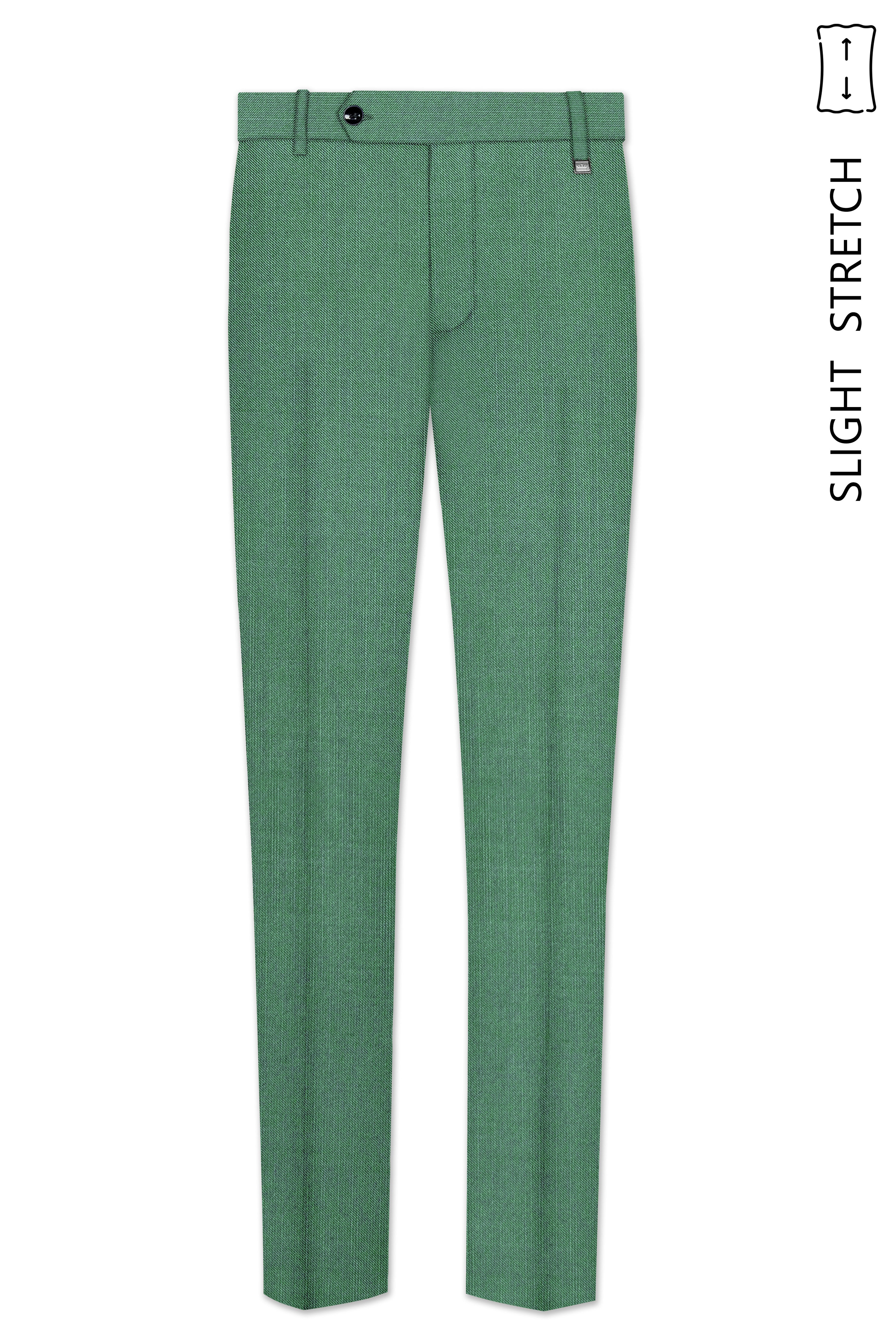 Viridian Green Solid Wool Rich Slight Stretch Waistband Pant