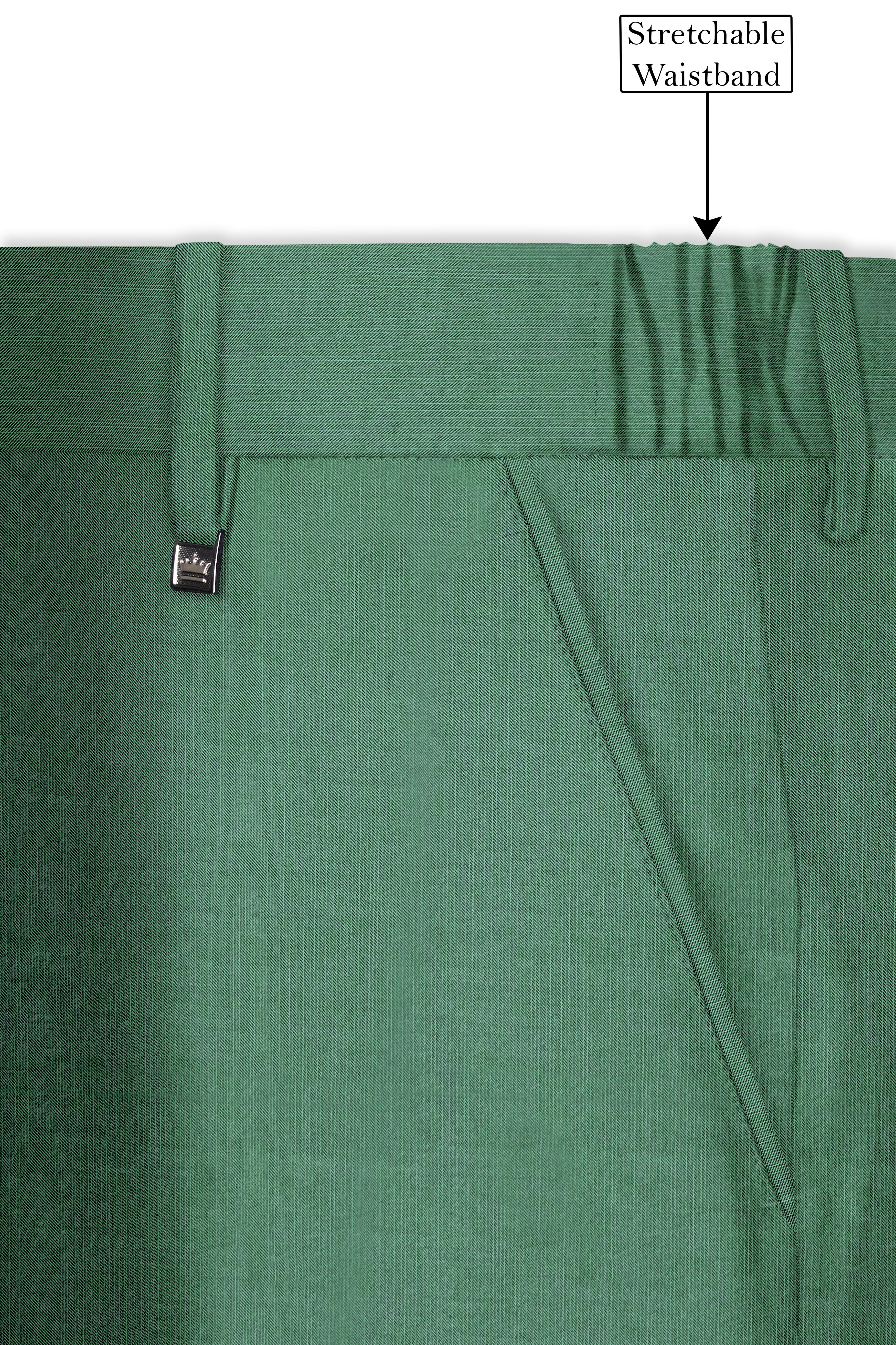 Viridian Green Solid Wool Rich Slight Stretch Waistband Pant