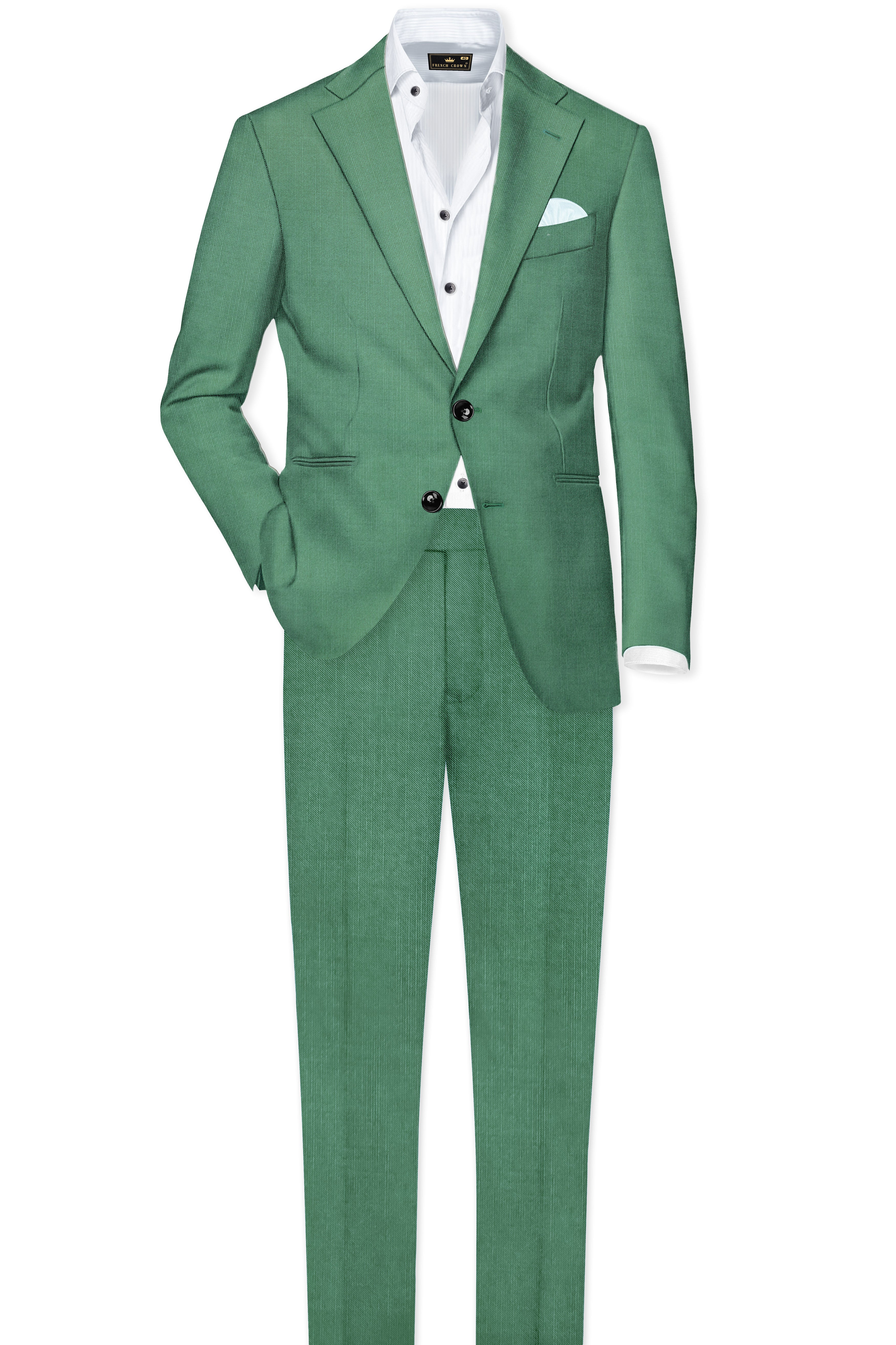 Viridian Green Solid Wool Rich Stretchable Waistband Pant