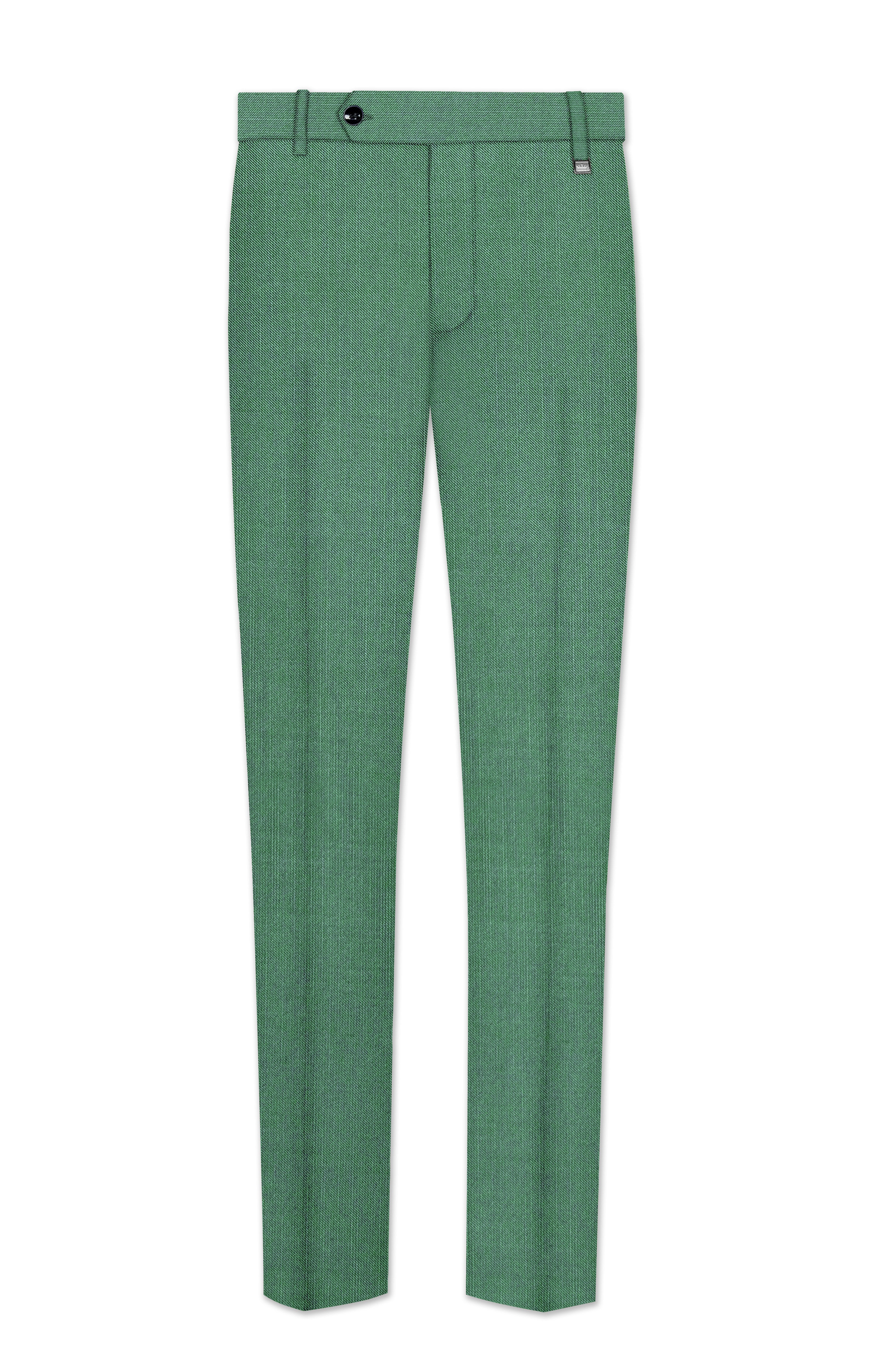 Viridian Green Solid Wool Rich Double Breasted Slight Stretch Suit