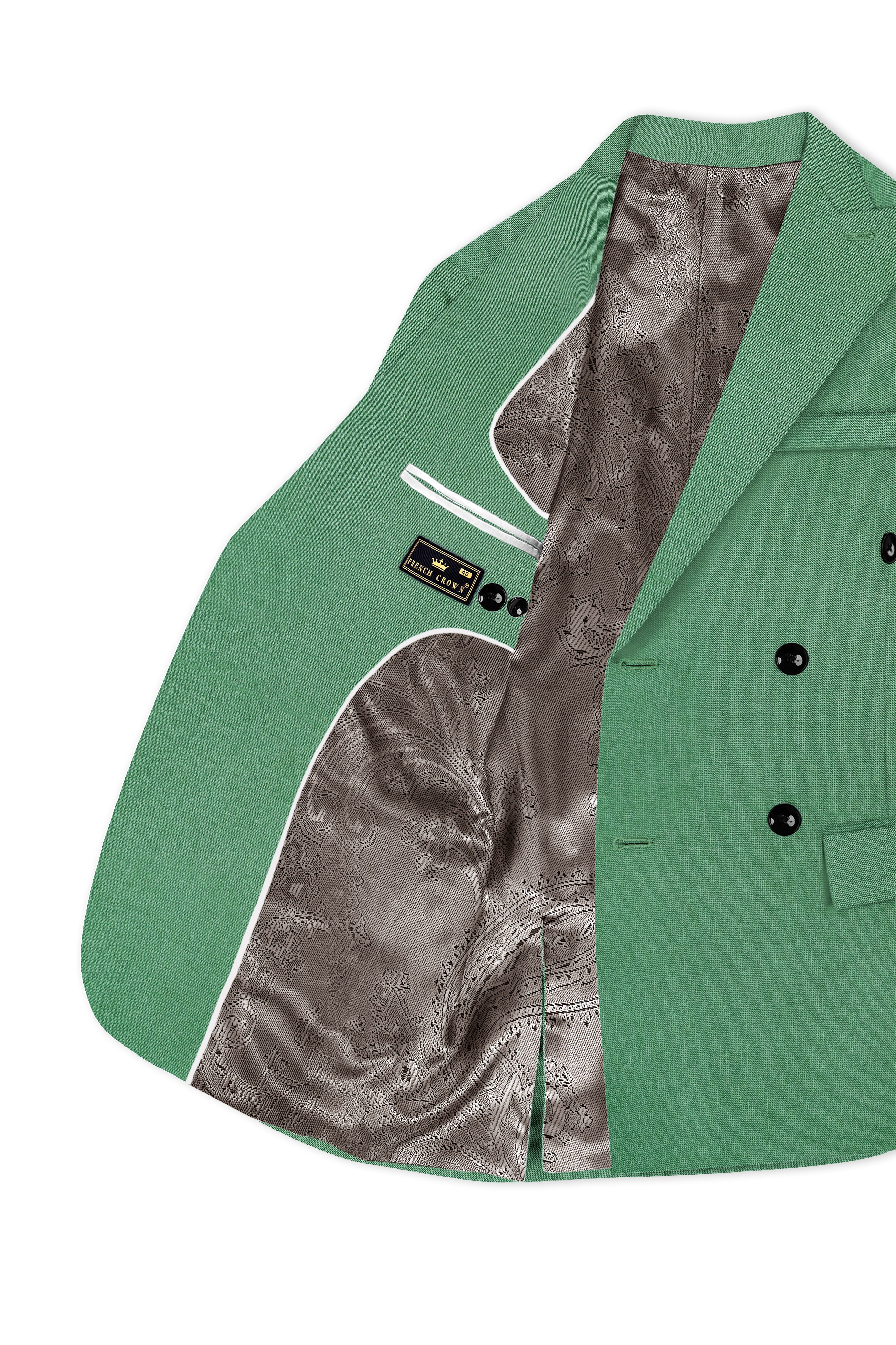 Viridian Green Solid Wool Rich Double Breasted Slight Stretch Suit