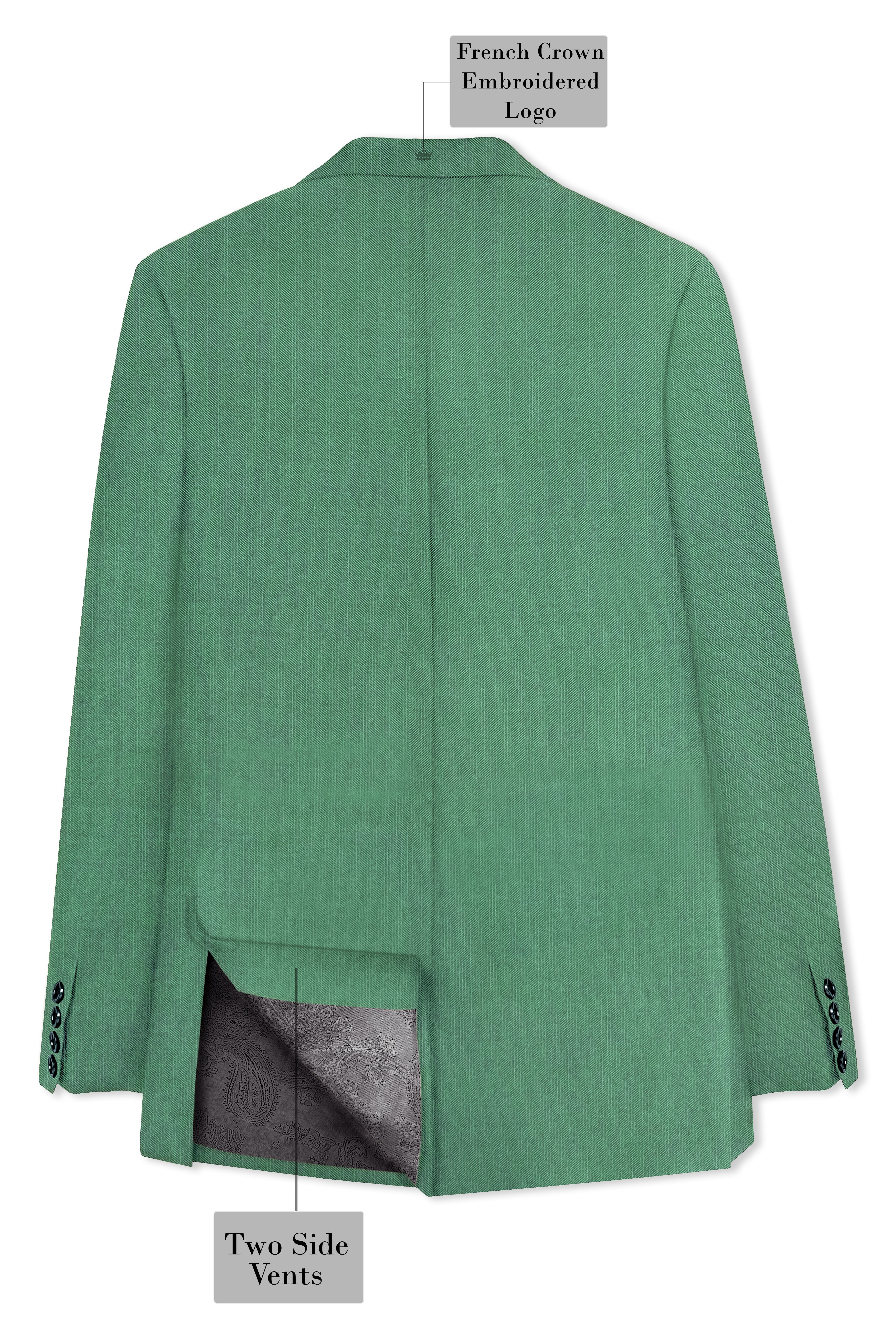 Viridian Green Solid Wool Rich Double Breasted Slight Stretch Suit