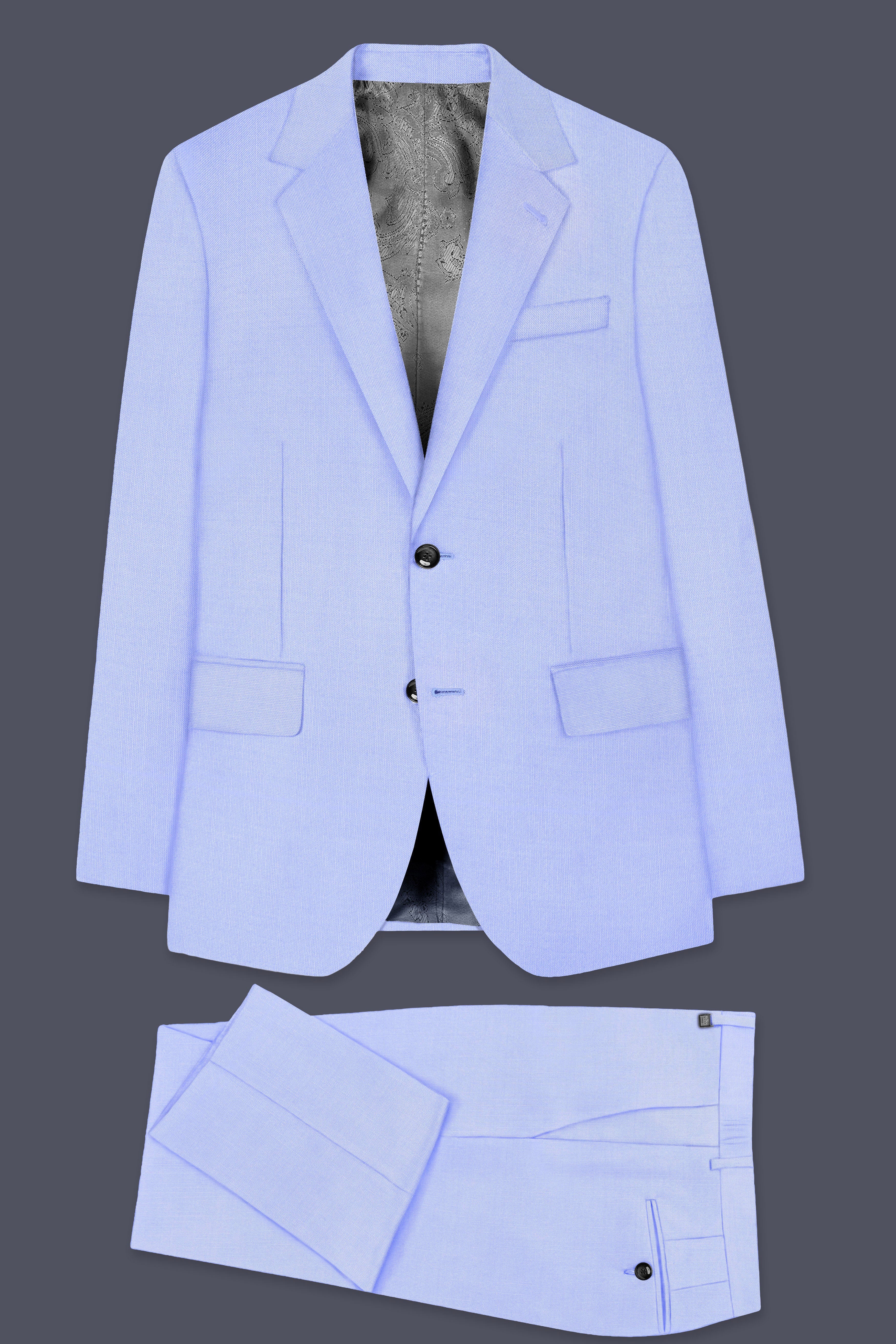 Periwinkle Blue Solid Wool Rich Single Breasted Stretchable traveler Suit
