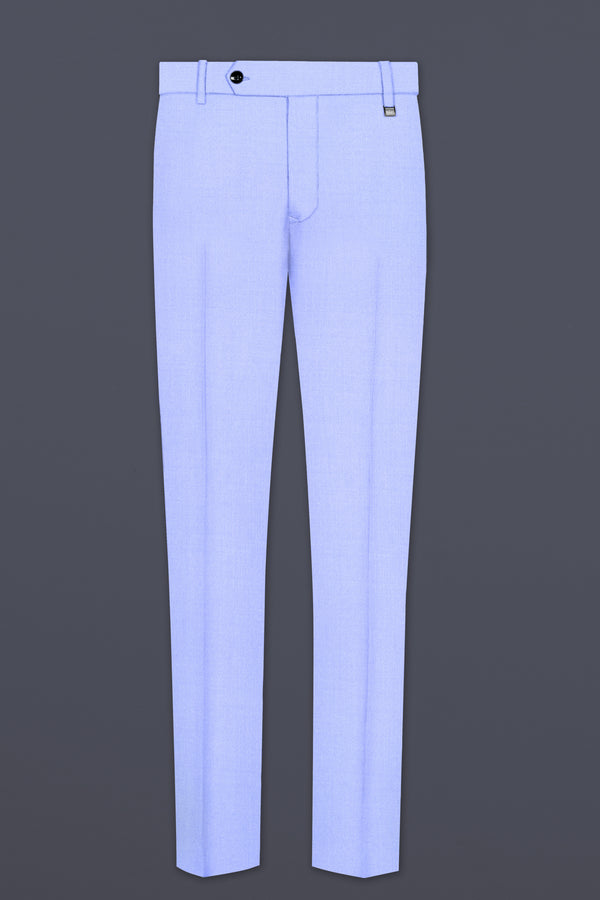 Periwinkle Blue Solid Wool Rich Slight Stretch Waistband Pant