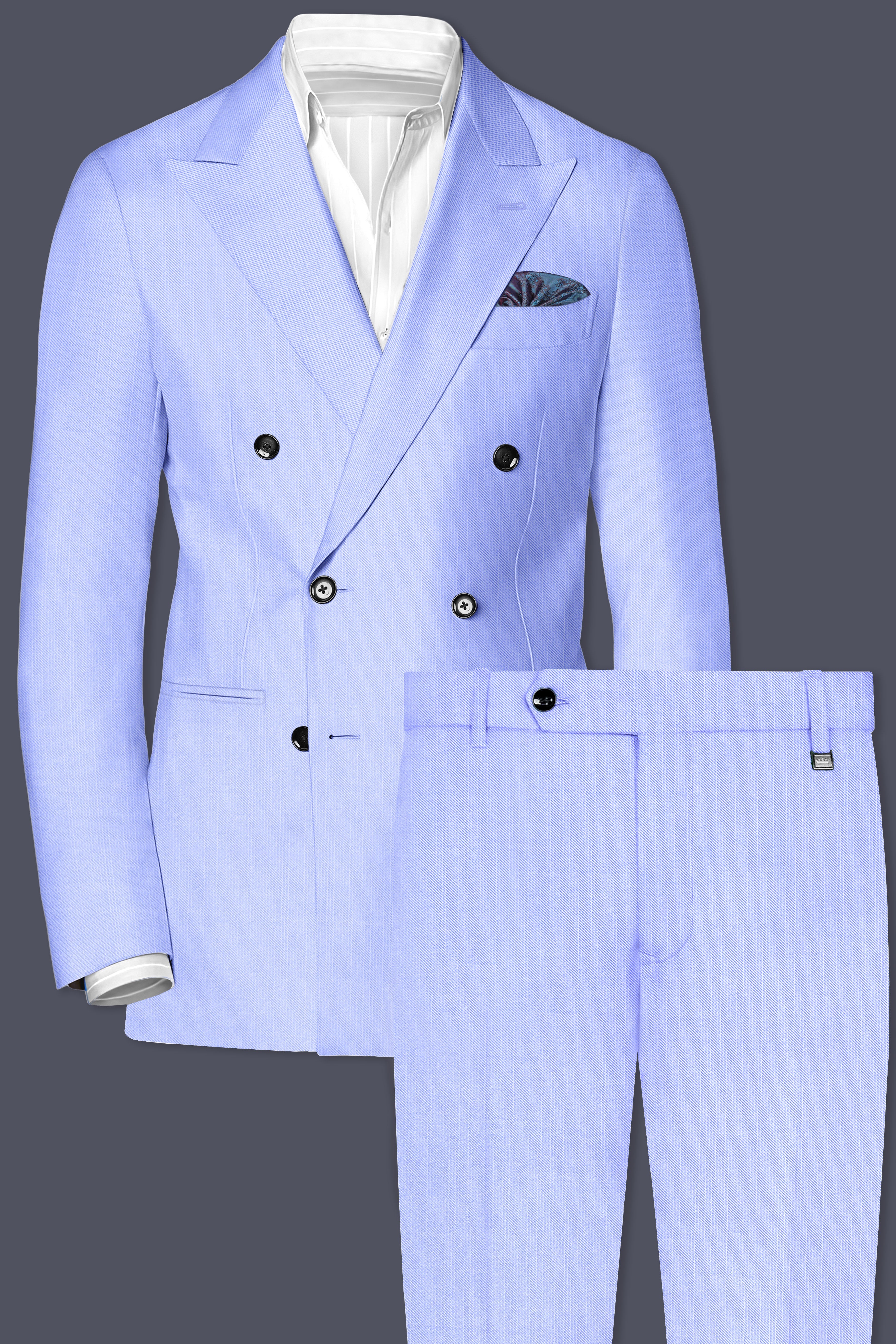 Periwinkle Blue  Solid Wool Rich Double Breasted Slight Stretch Suit