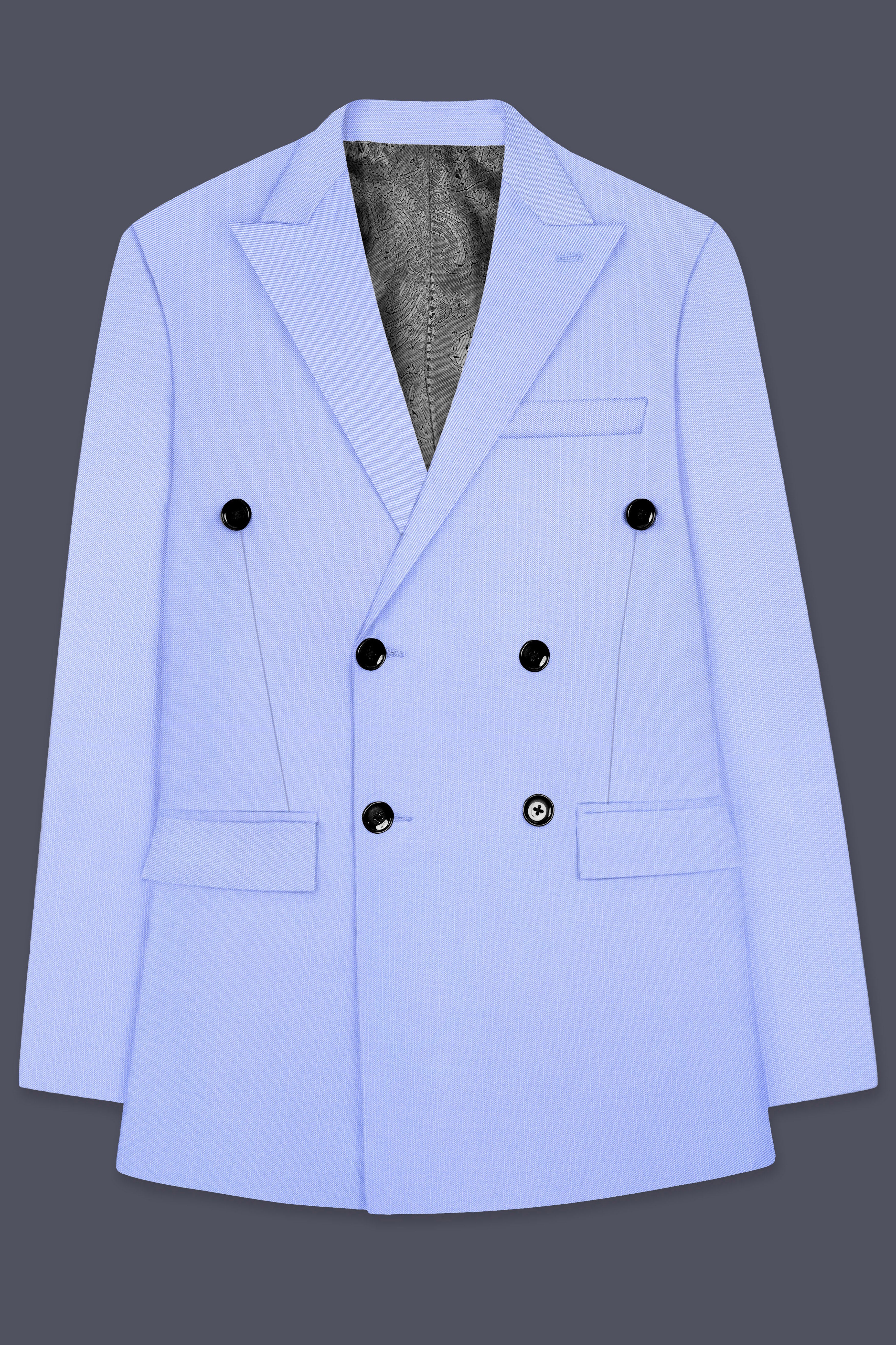 Periwinkle Blue Solid Wool Rich Double Breasted Slight Stretch Suit
