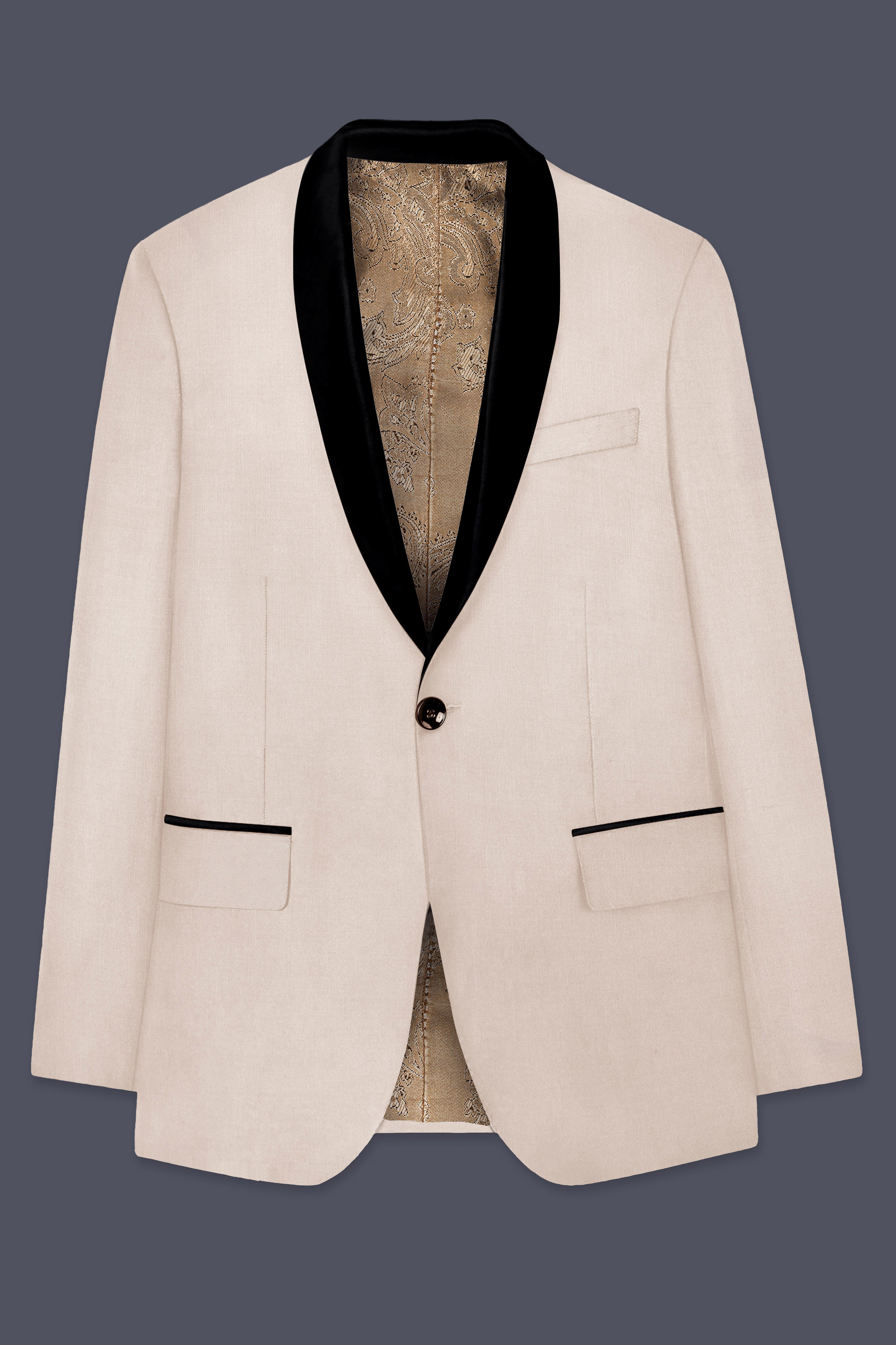 Velivon-Bizarre Cream Wool Rich Tuxedo Slight Stretch Suit