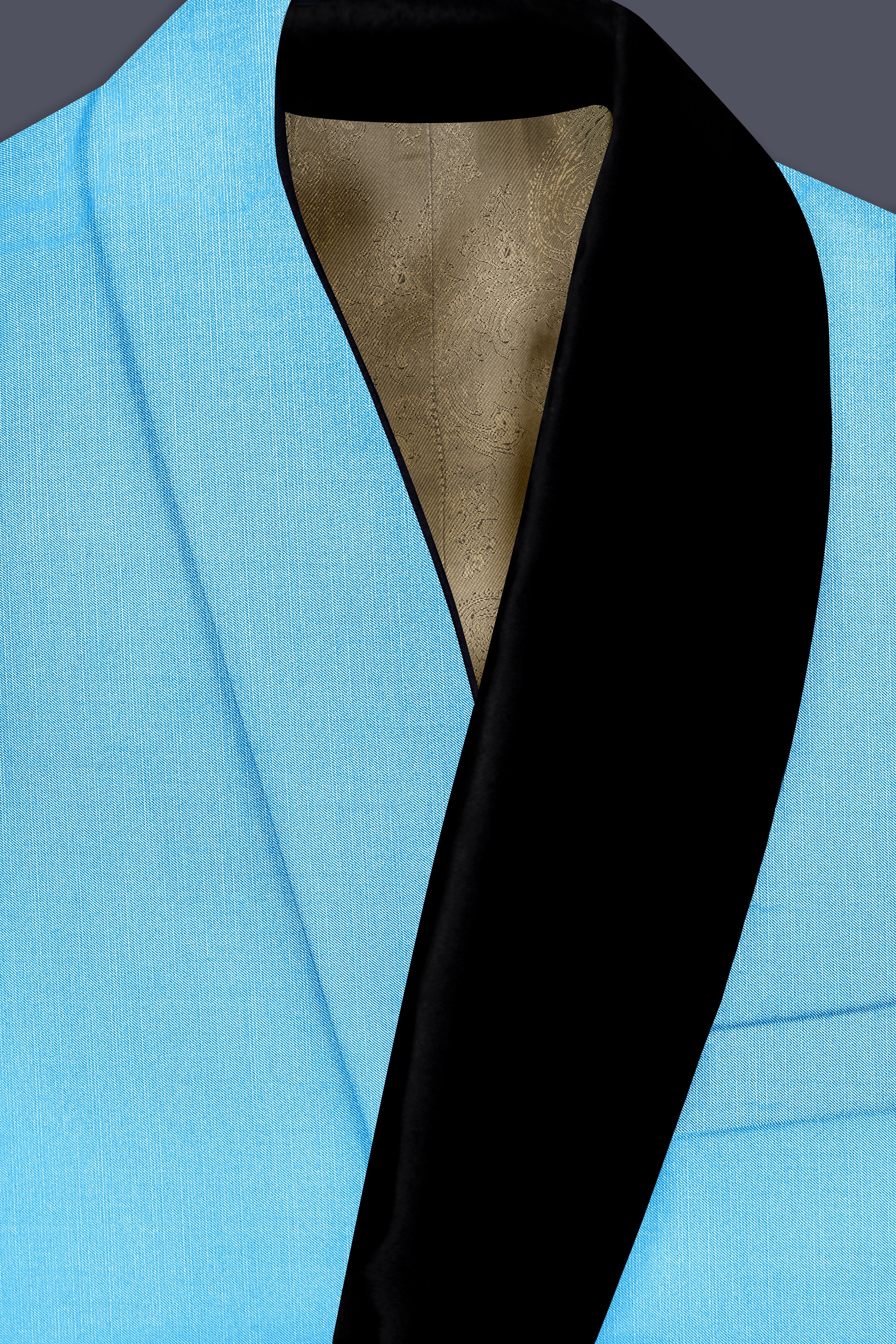Iceland-Aquamarine Blue Wool Richa Tuxedo Slight Stretch Suit
