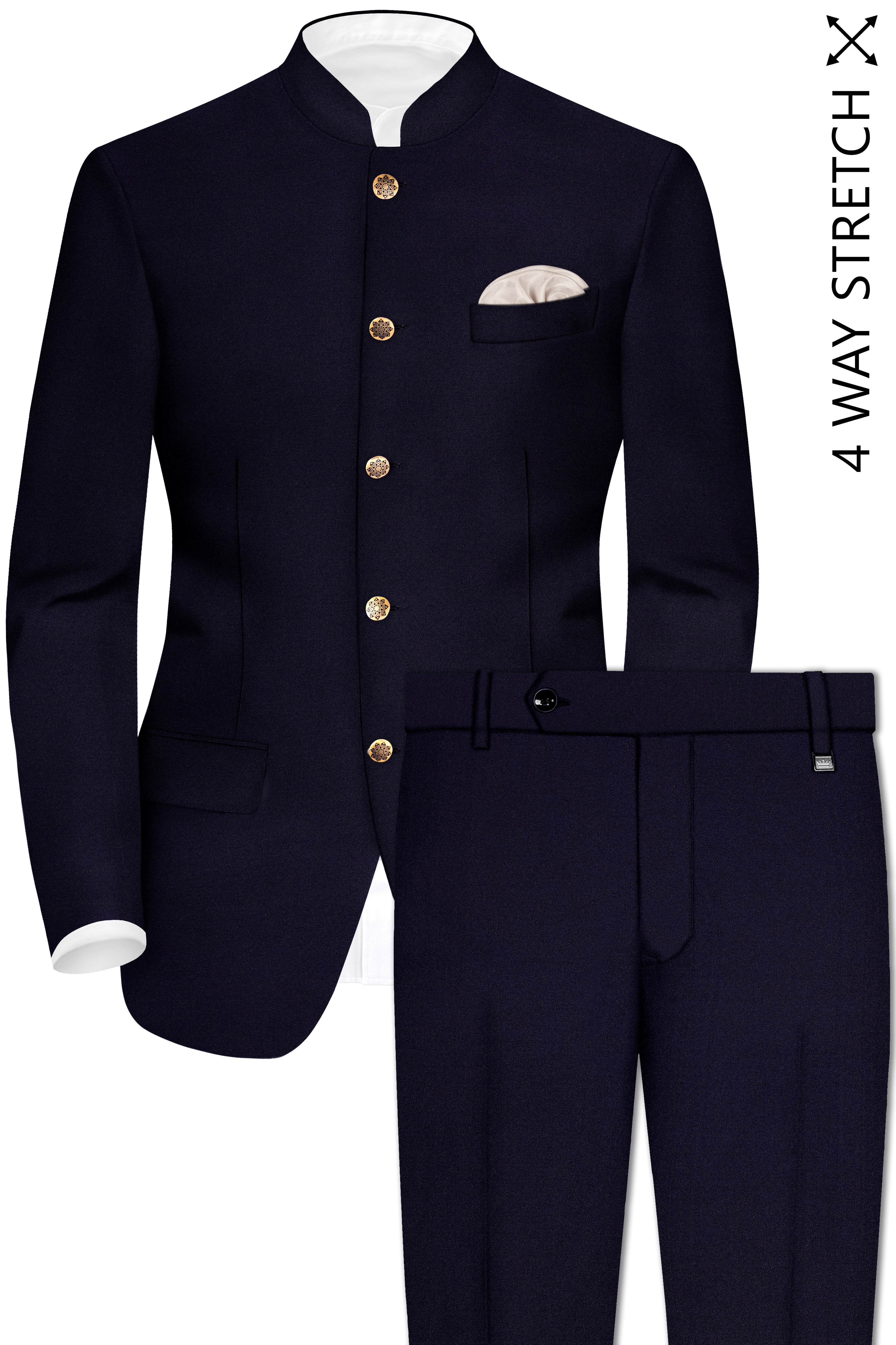 Vistaro-Korean Blue (The Best Blue We Have) 4-Way Stretch Wool Rich Bandhgala Slight Stretch Suit