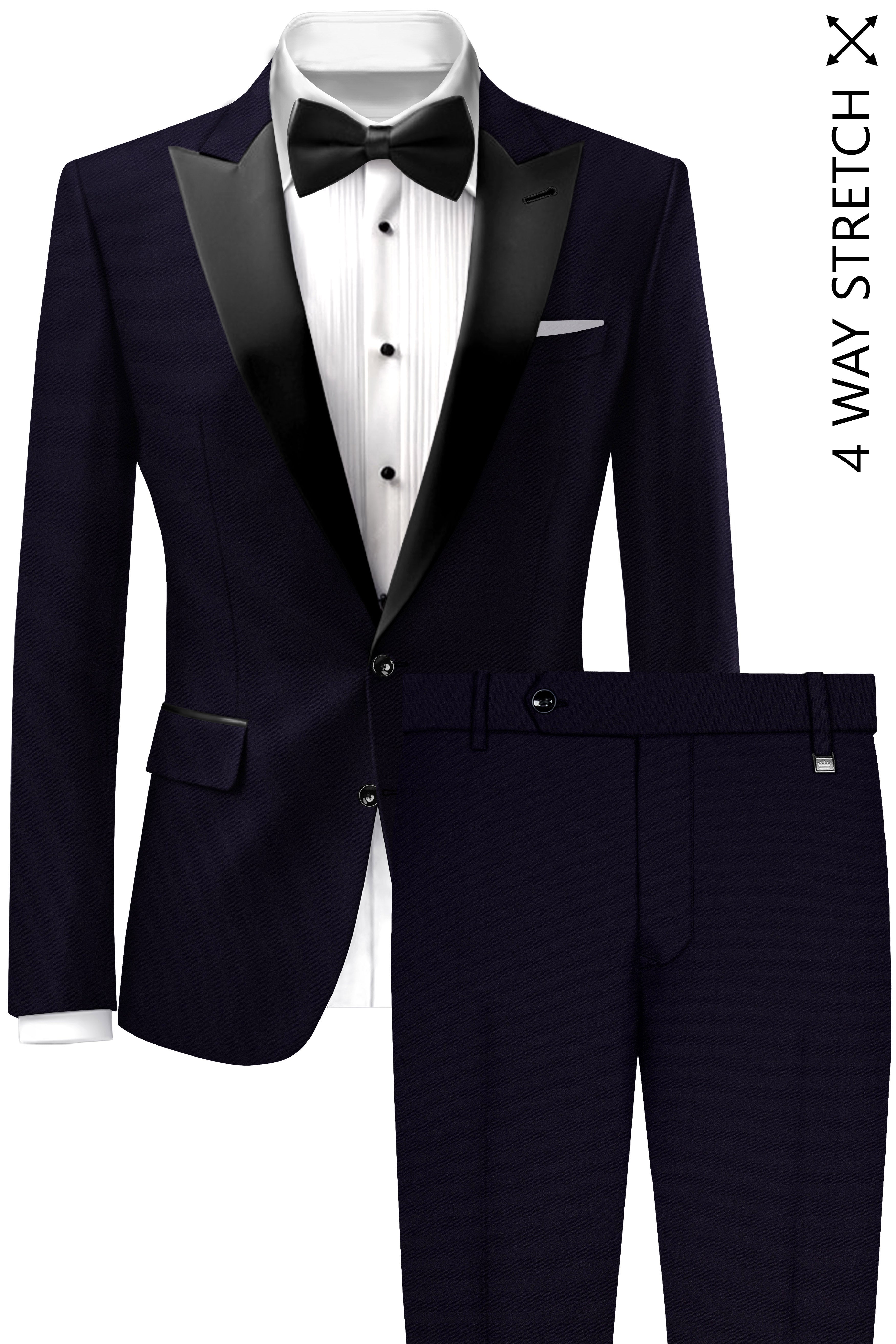 Vistaro-Korean Blue (The Best Blue We Have) 4-Way Stretch Wool Rich Peak Lapel Tuxedo Slight Stretch Suit