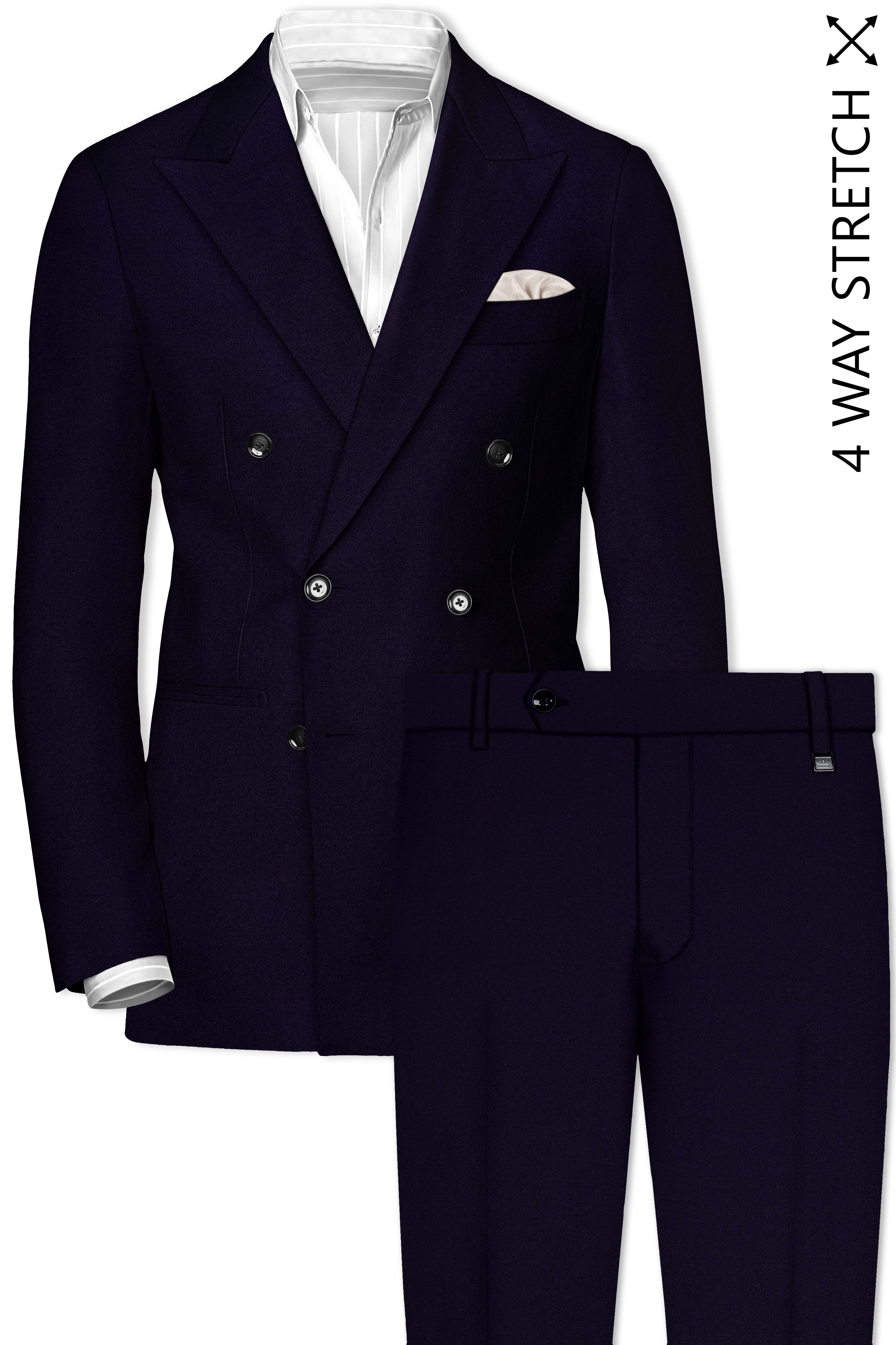 Vistaro-Korean Blue (The Best Blue We Have) 4-Way Stretch Wool Rich Double Breasted Slight Stretch Suit
