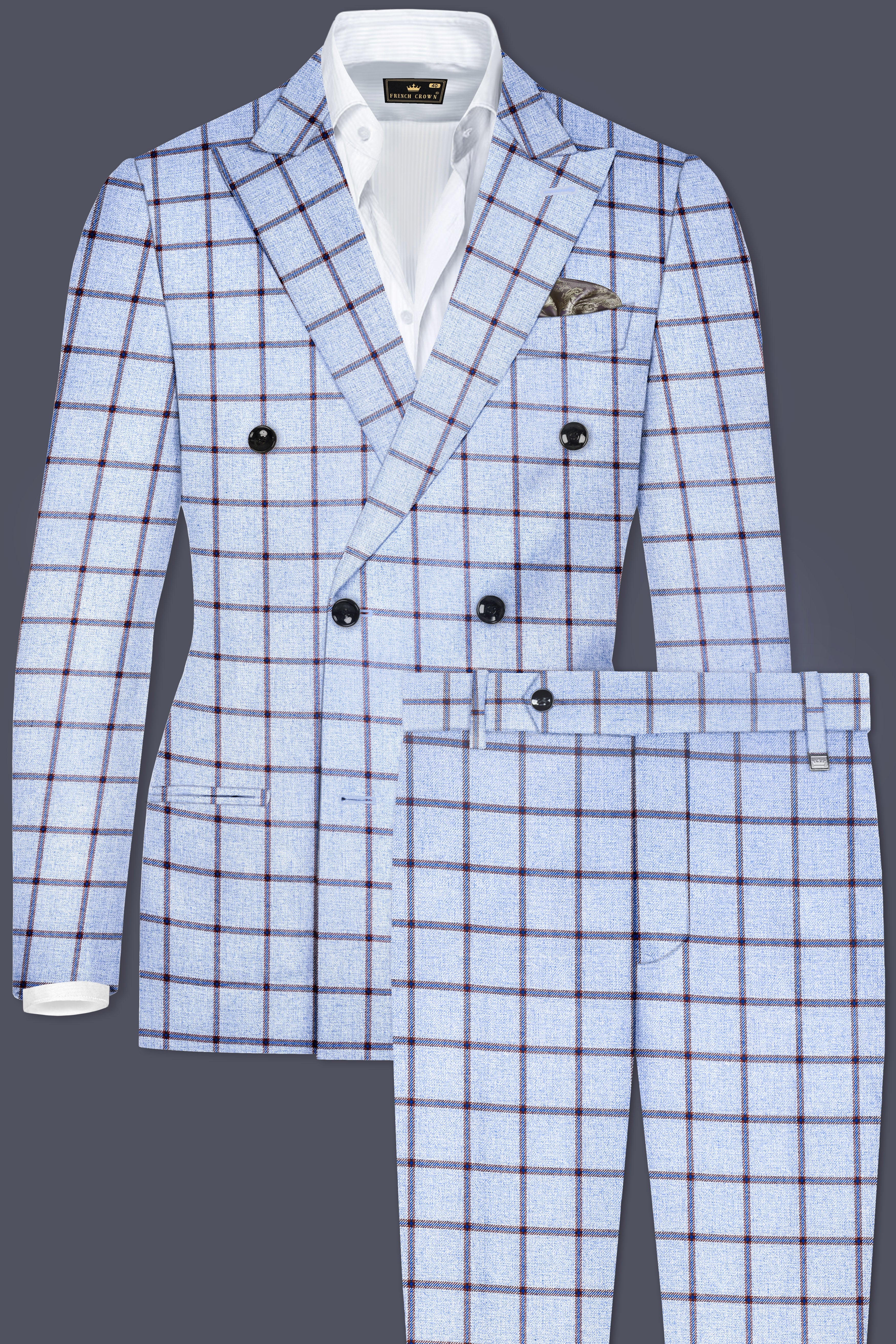 Mistrel-Spun Pearl Blue Windows Wool Rich Double Breasted Suit