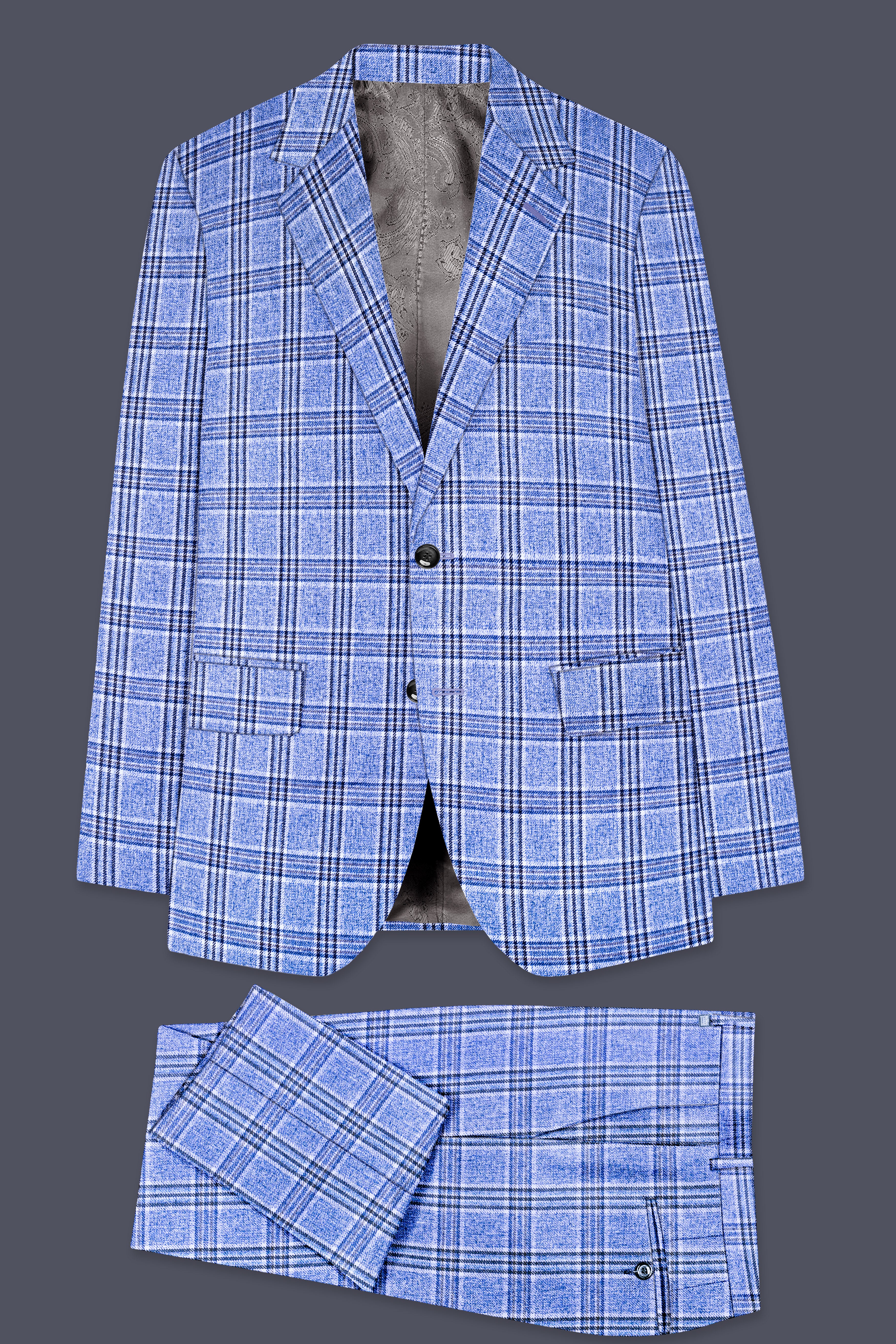 Ceriste-Bayoux Blue Plaid Wool Rich Single Breasted Suit