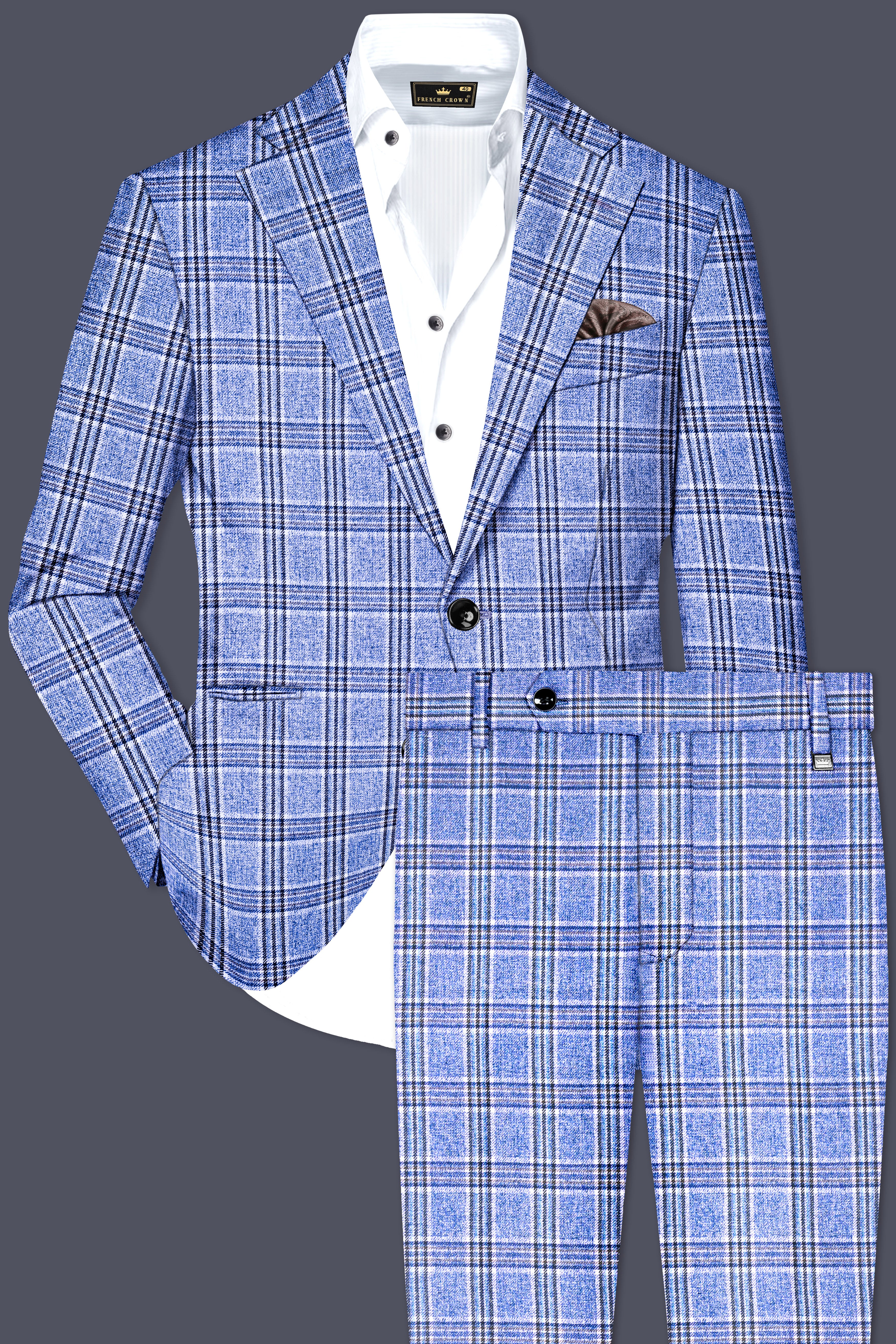 Ceriste-Bayoux Blue Plaid Wool Rich Single Breasted Suit