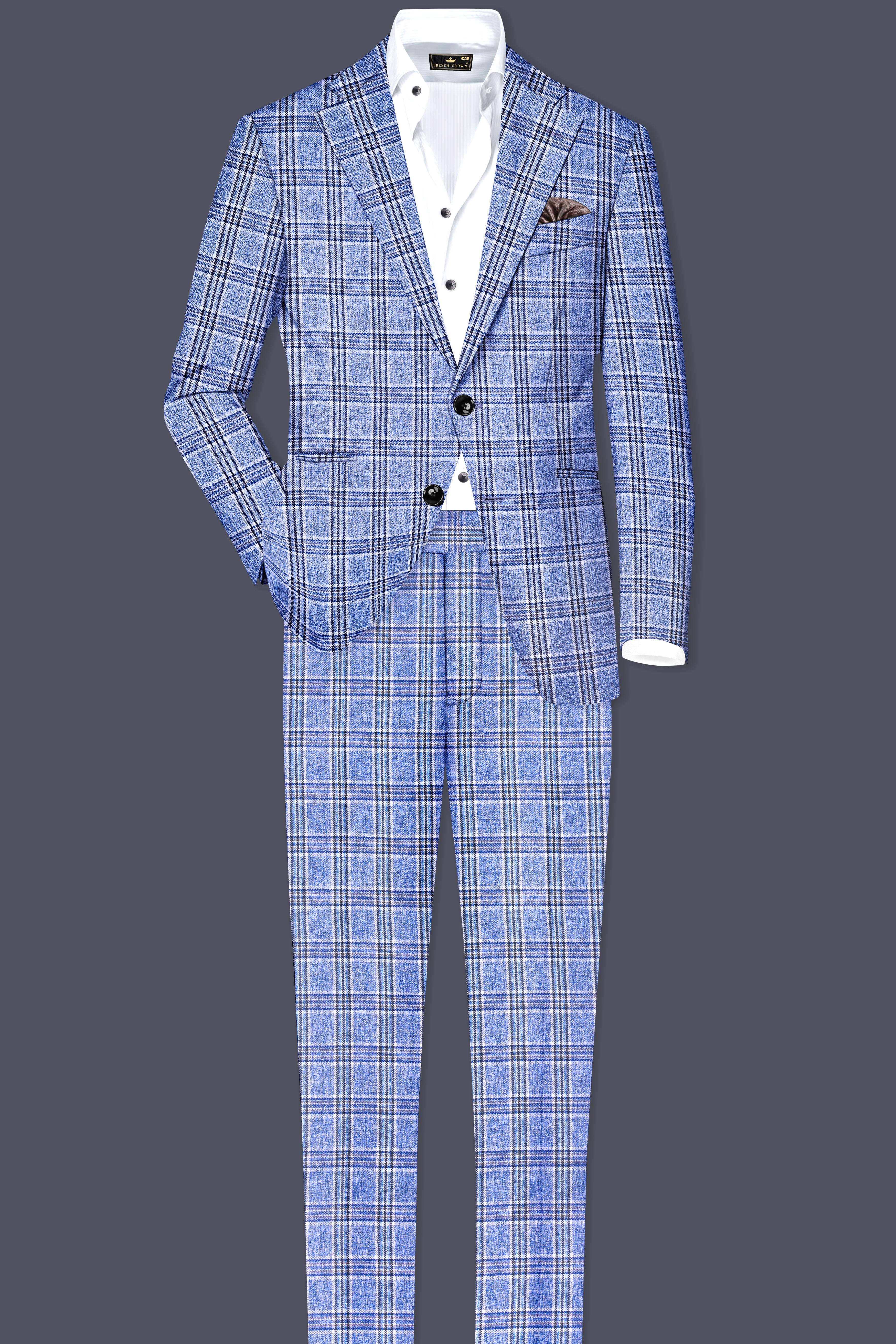 Ceriste-Bayoux Blue Plaid Wool Rich Single Breasted Suit