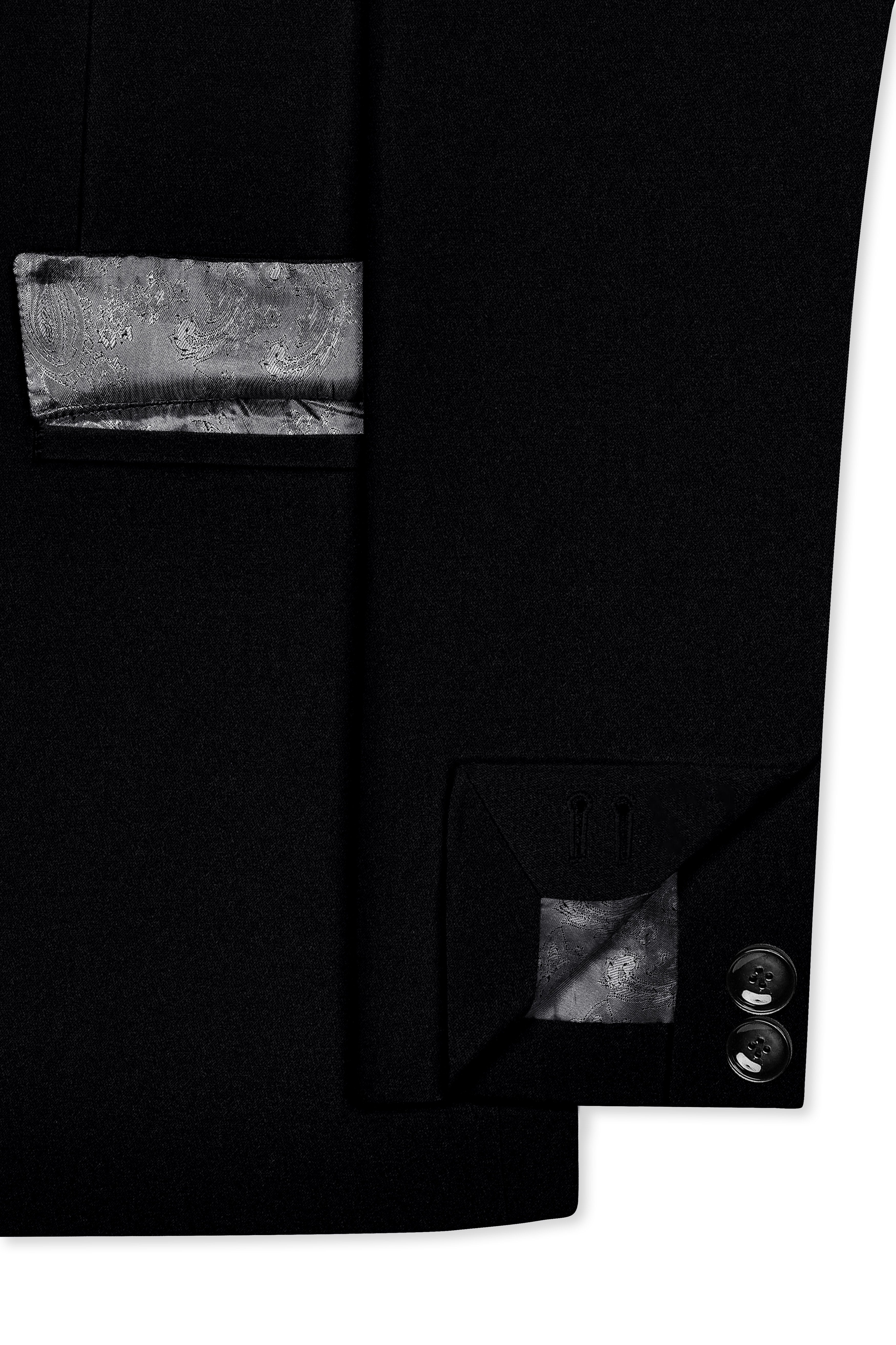 Noirex-Korean Black (The Best Black We Have) Wool Rich Bandhgala Slight Stretch Suit