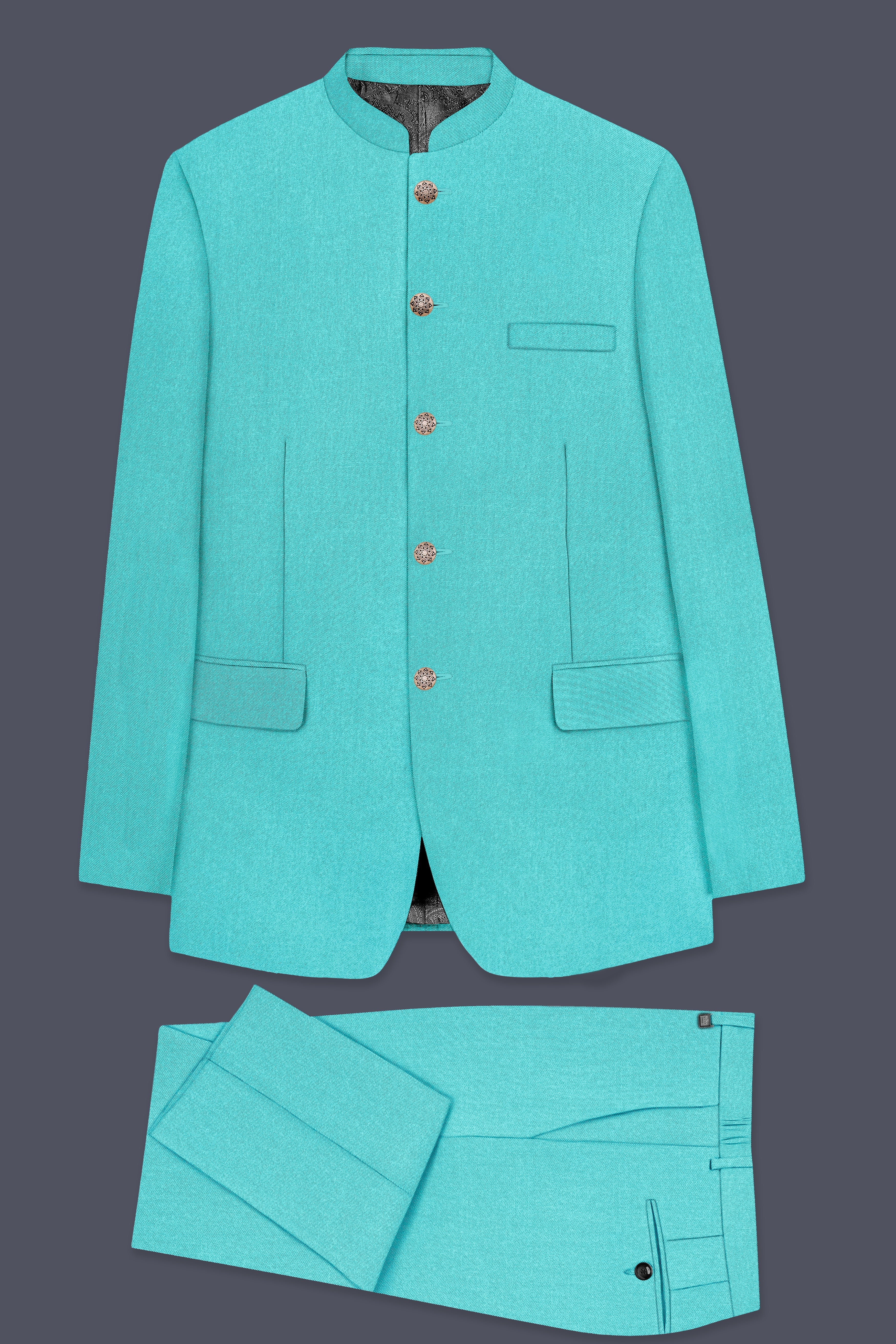 Aegir-Viking Blue Wool Rich Bandhgala Stretchable Traveler Suit