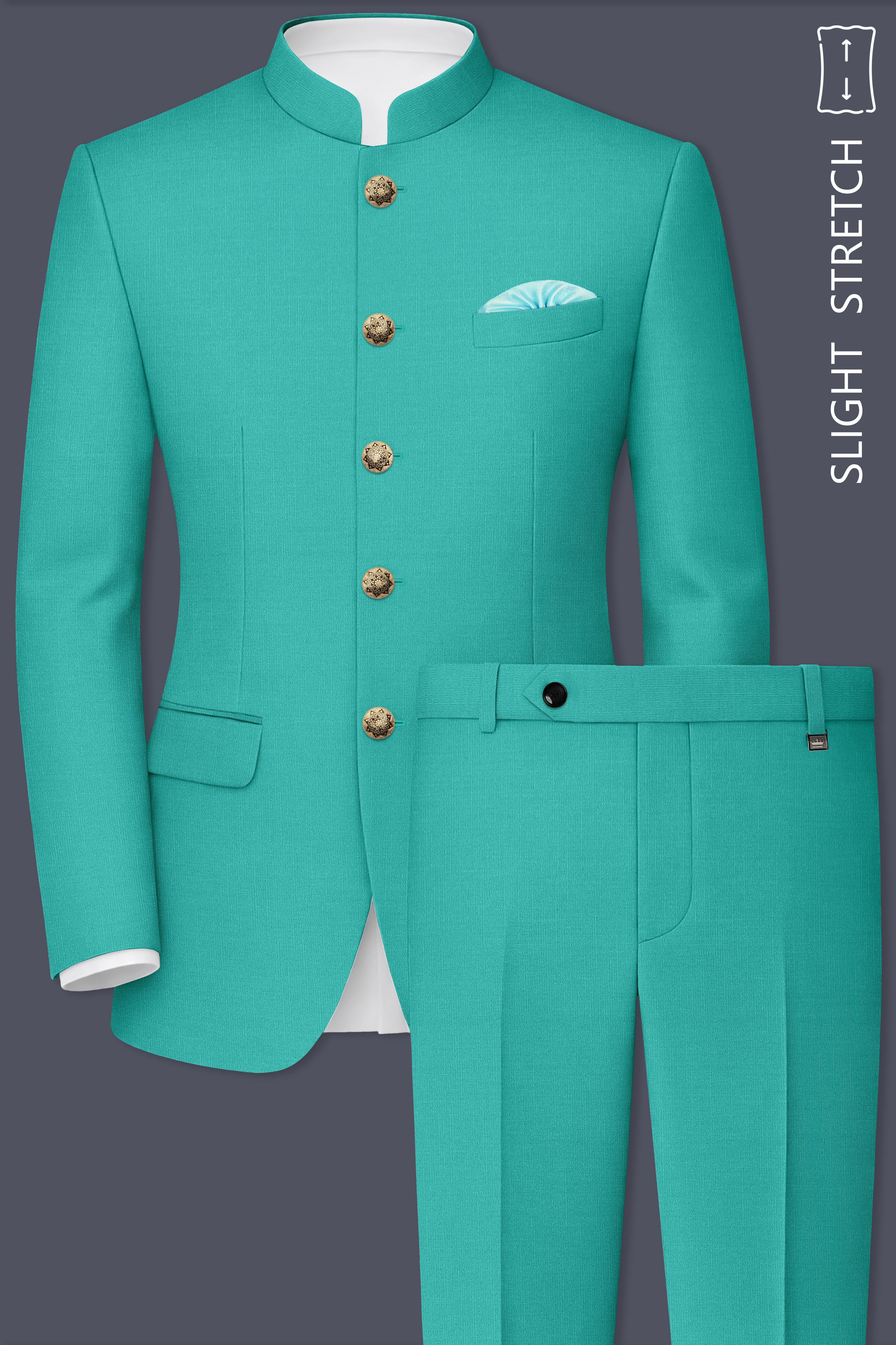 Aegir-Viking Blue Wool Rich Bandhgala Slight Stretch Suit