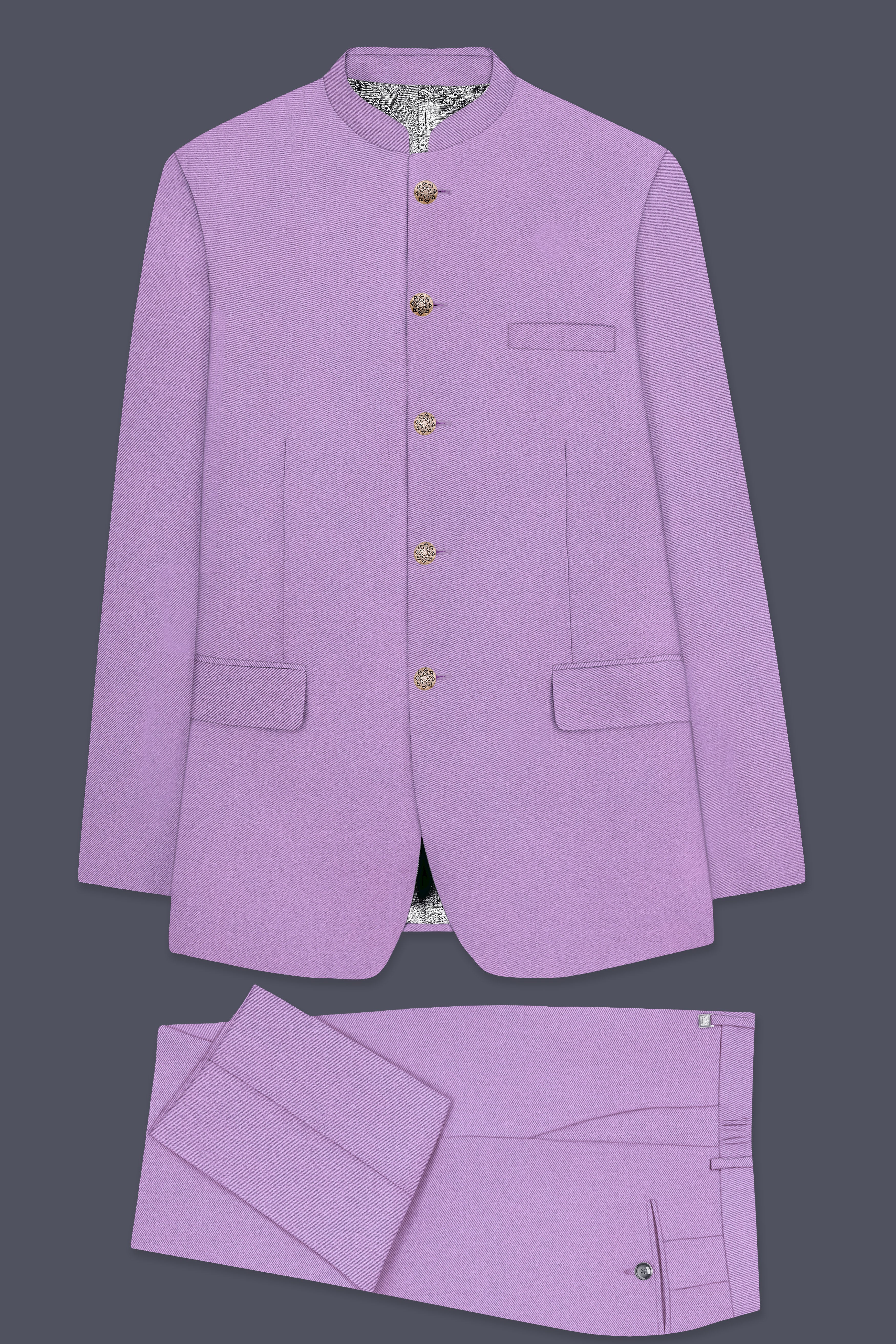 Roylen-Mountbatten Purple Wool Rich Bandhgala Stretchable Traveler Suit