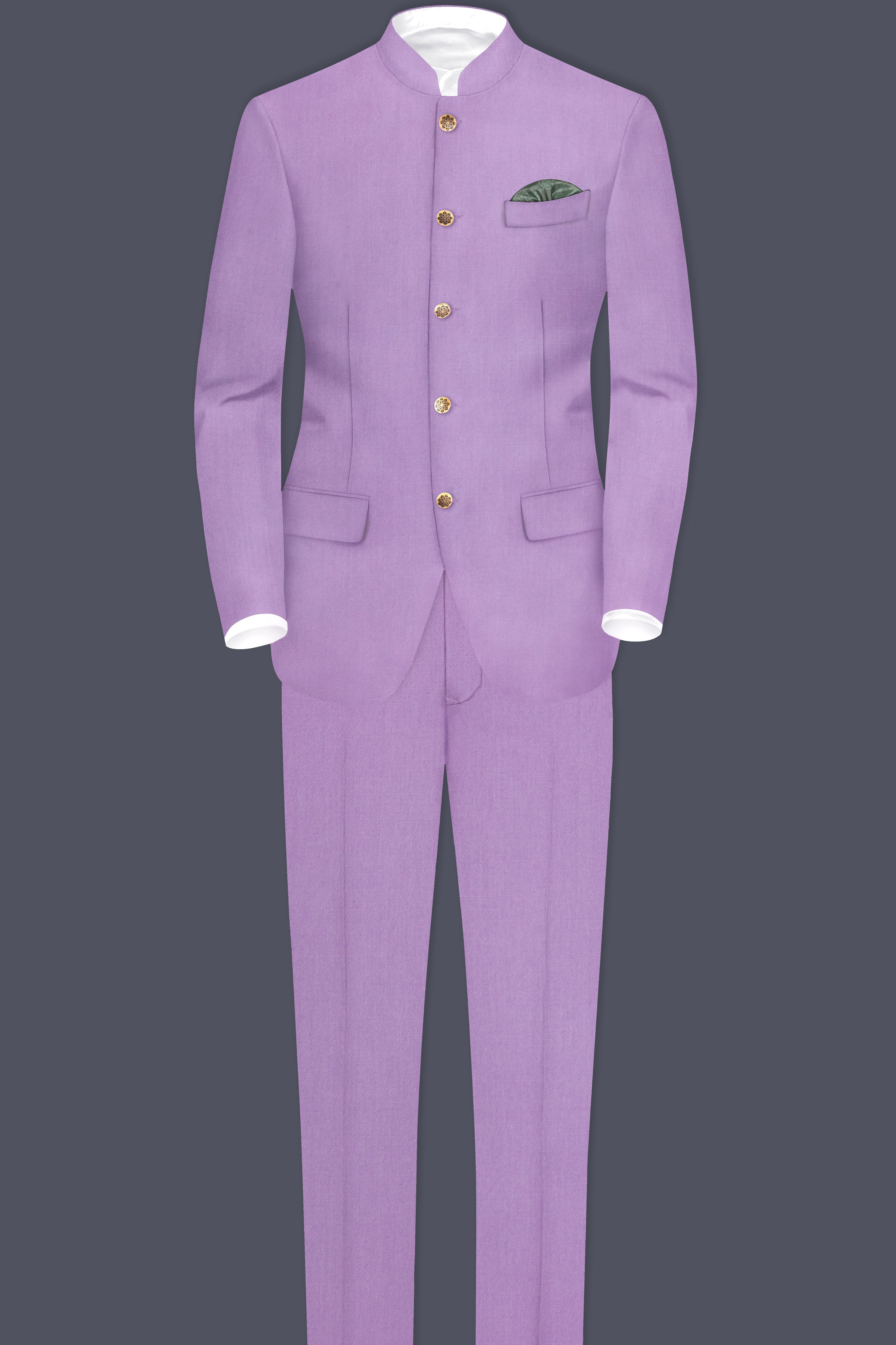 Roylen-Mountbatten Purple Wool Rich Bandhgala Stretchable Traveler Suit
