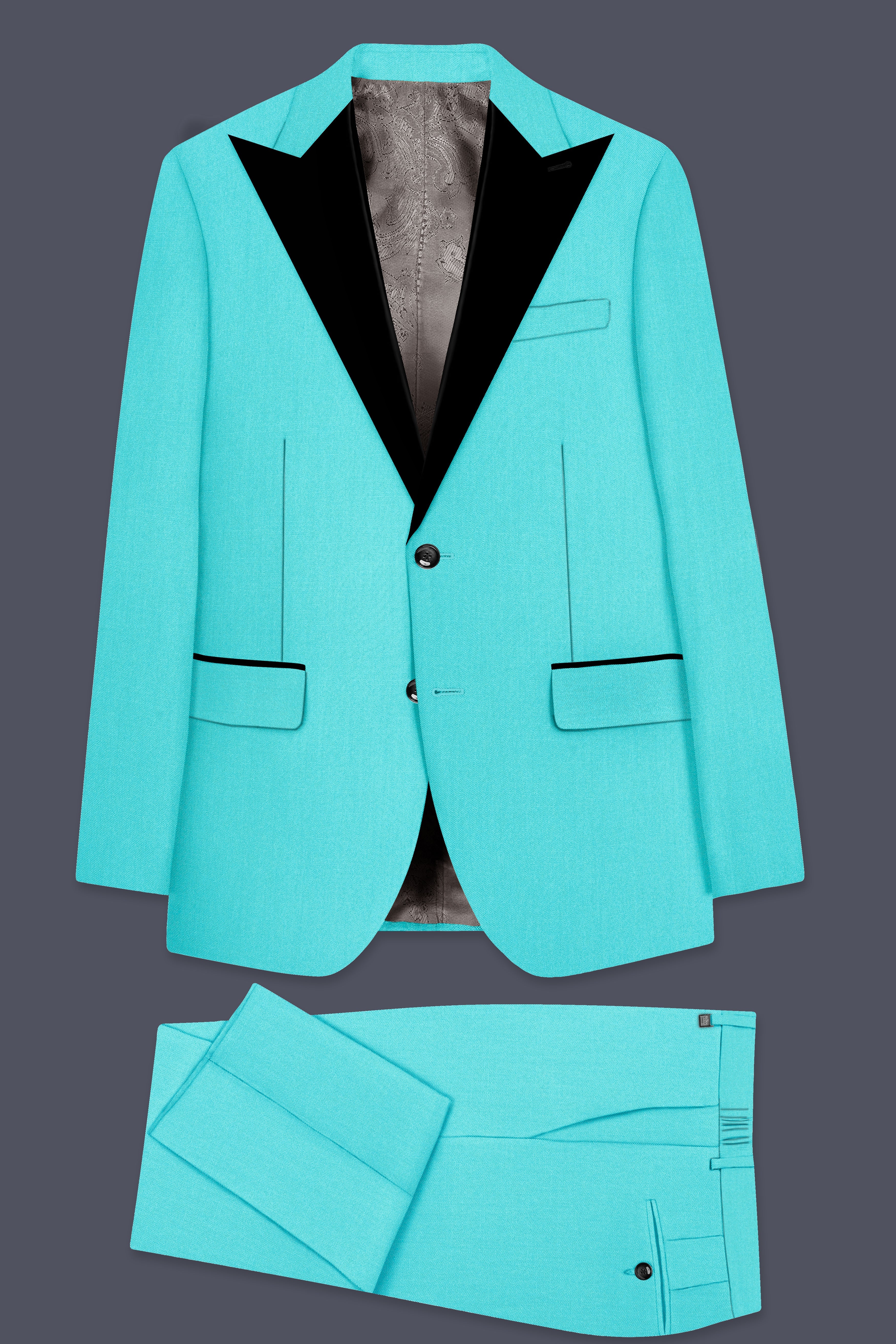 Aegir-Viking Blue Wool Rich Peak Lapel Tuxedo Stretchable Traveler Suit