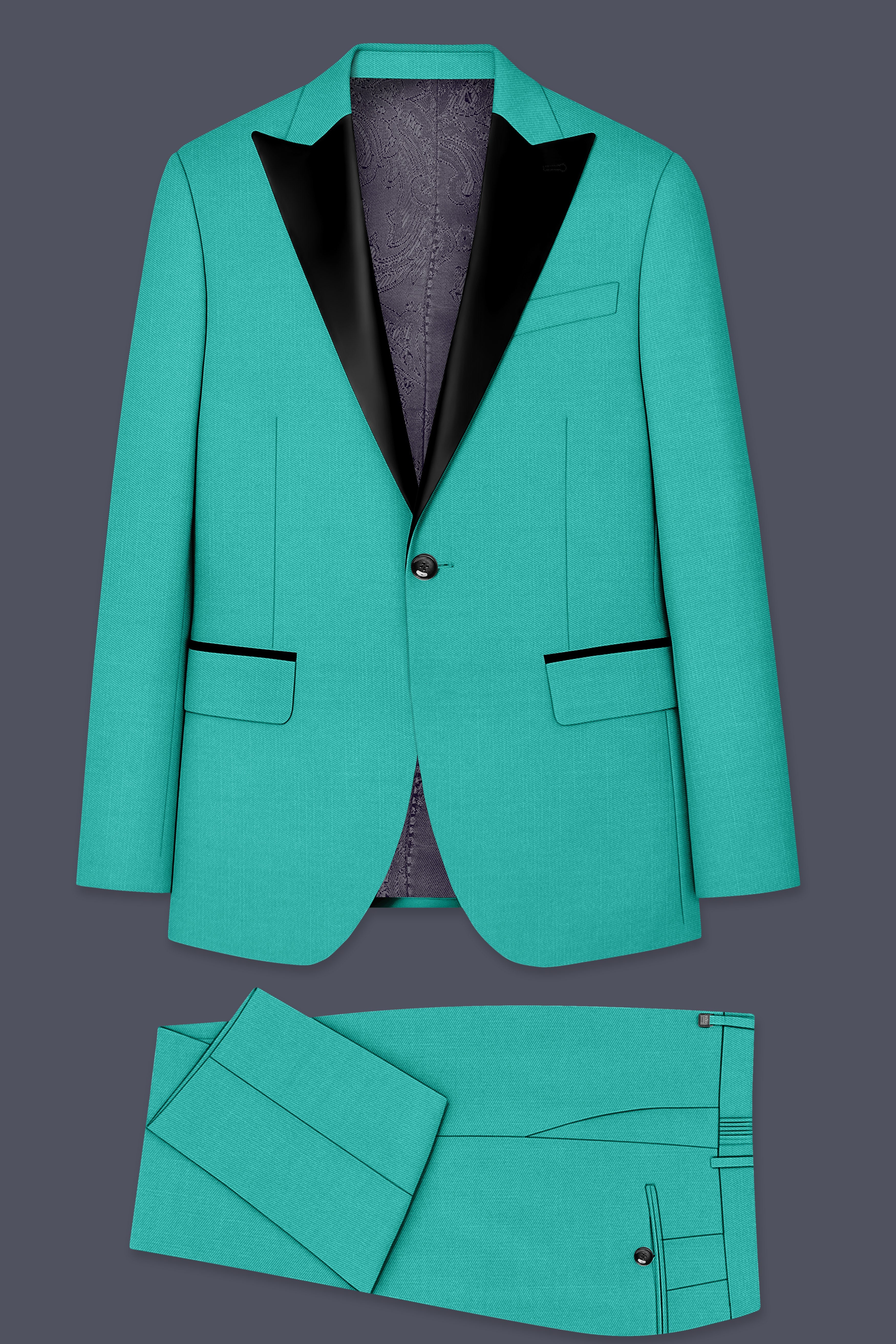 Aegir-Viking Blue Wool Rich Peak Lapel Tuxedo Slight Stretch Suit