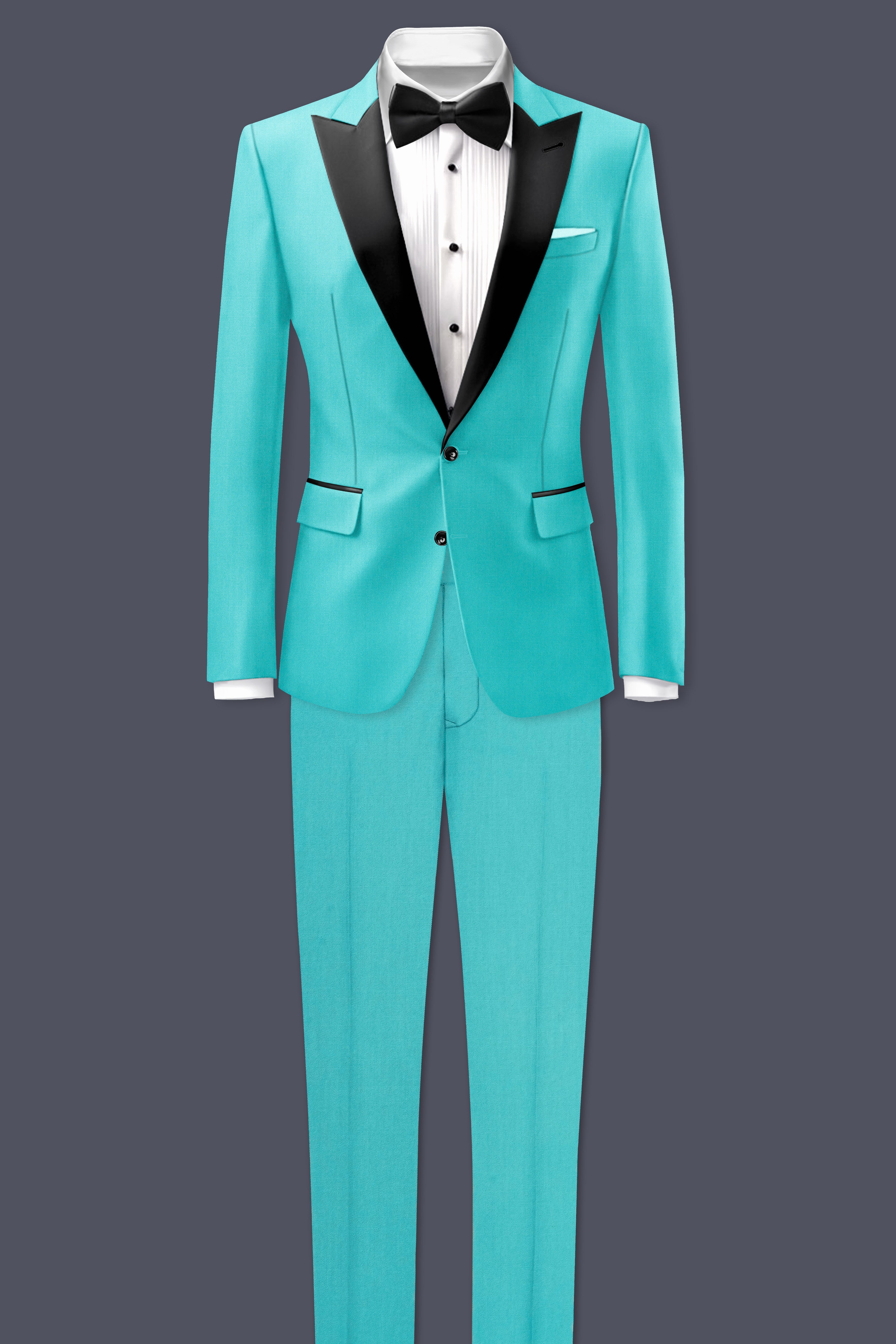 Aegir-Viking Blue Wool Rich Peak Lapel Tuxedo Stretchable Traveler Suit