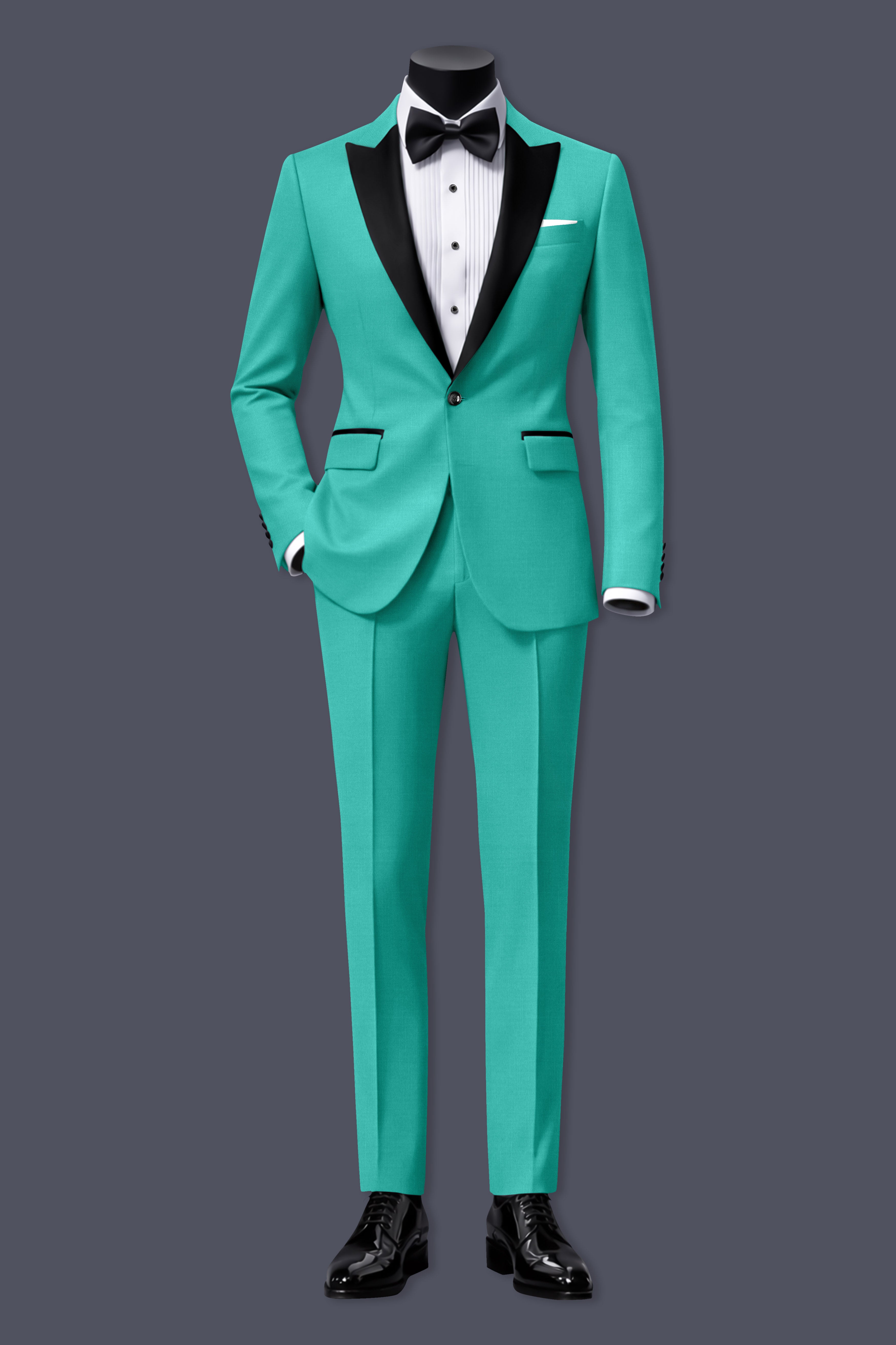 Aegir-Viking Blue Wool Rich Peak Lapel Tuxedo Slight Stretch Suit