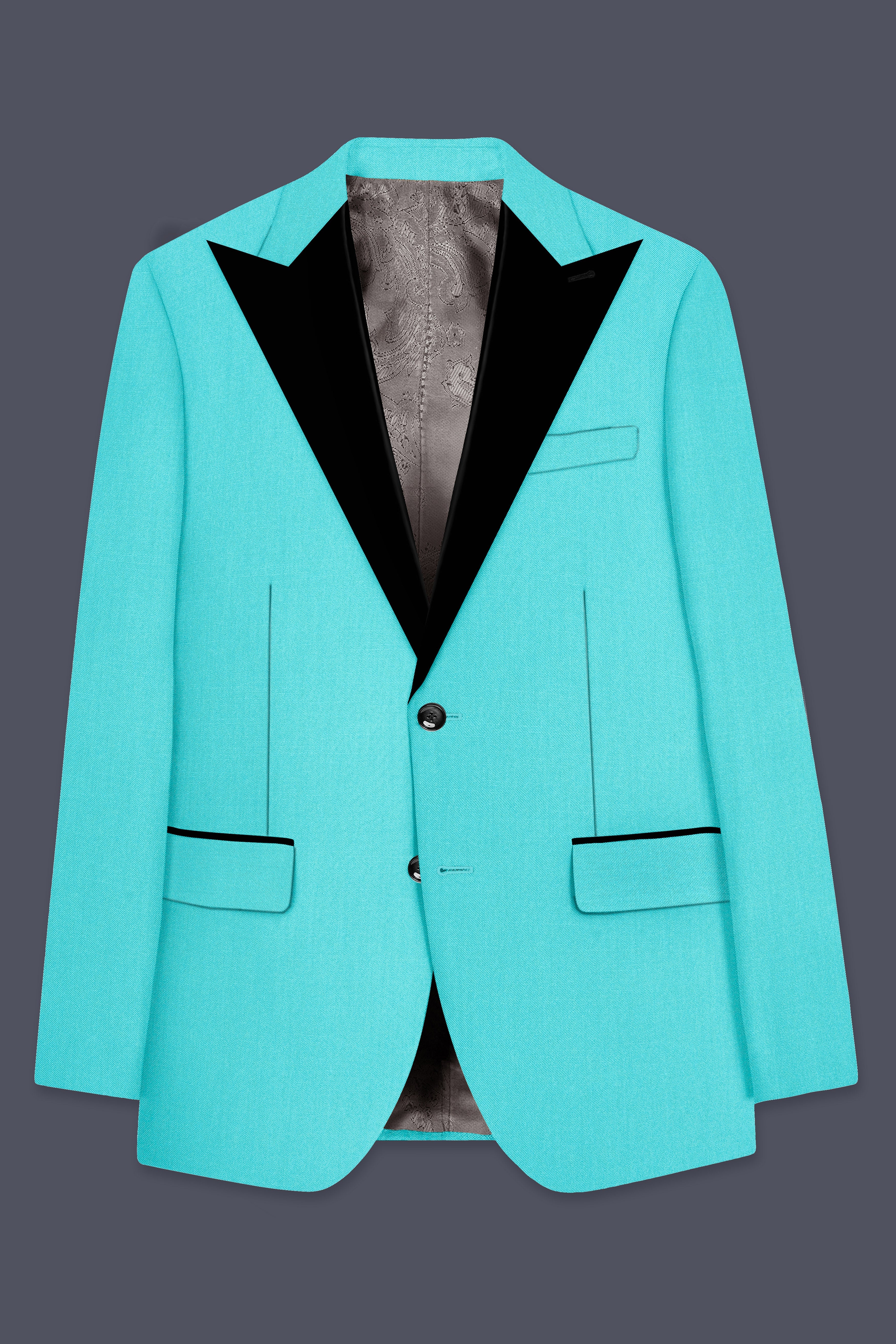 Aegir-Viking Blue Wool Rich Peak Lapel Tuxedo Stretchable Traveler Suit