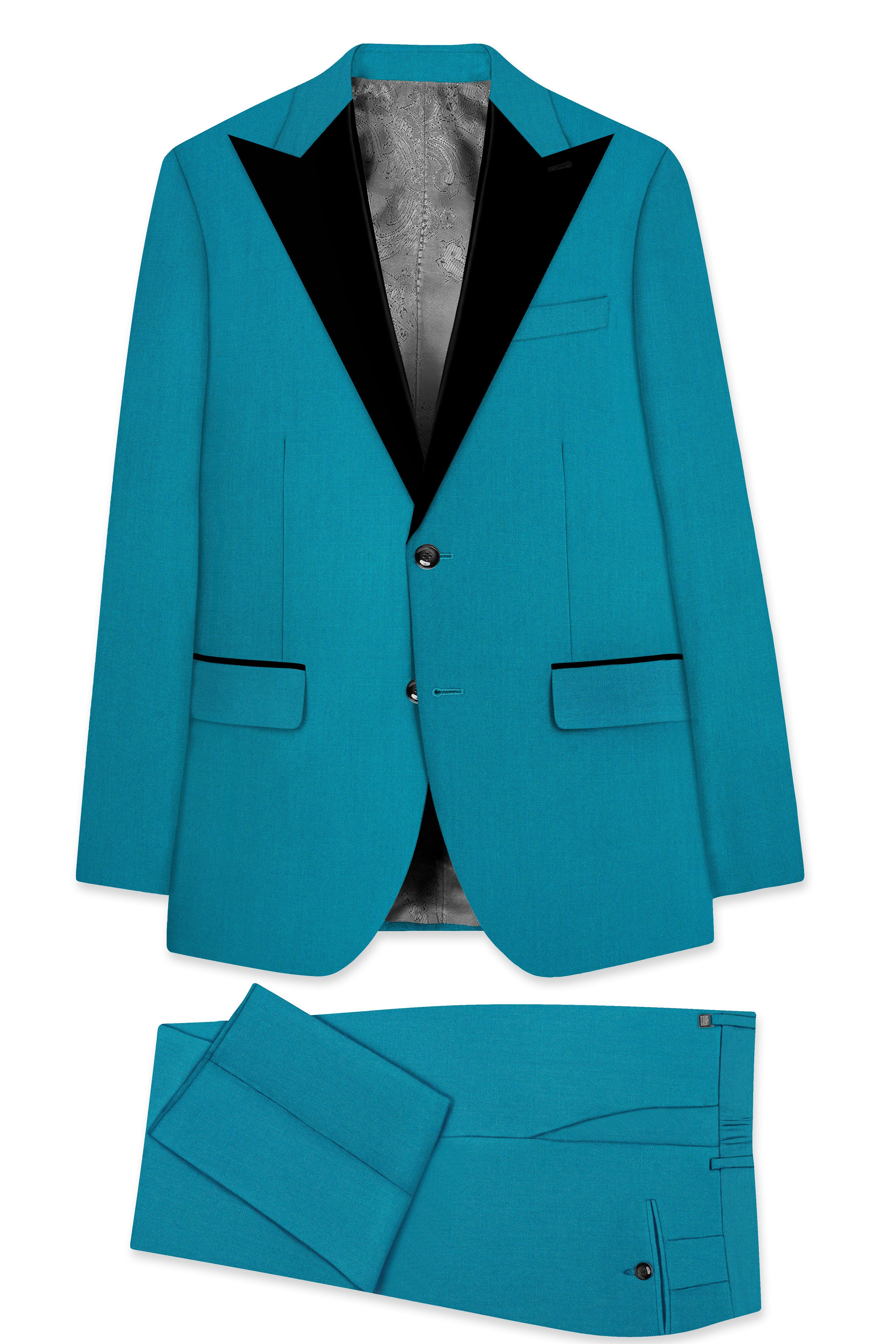 Zephir-Surfie Green Wool Rich Peak Lapel Tuxedo Stretchable Traveler Suit