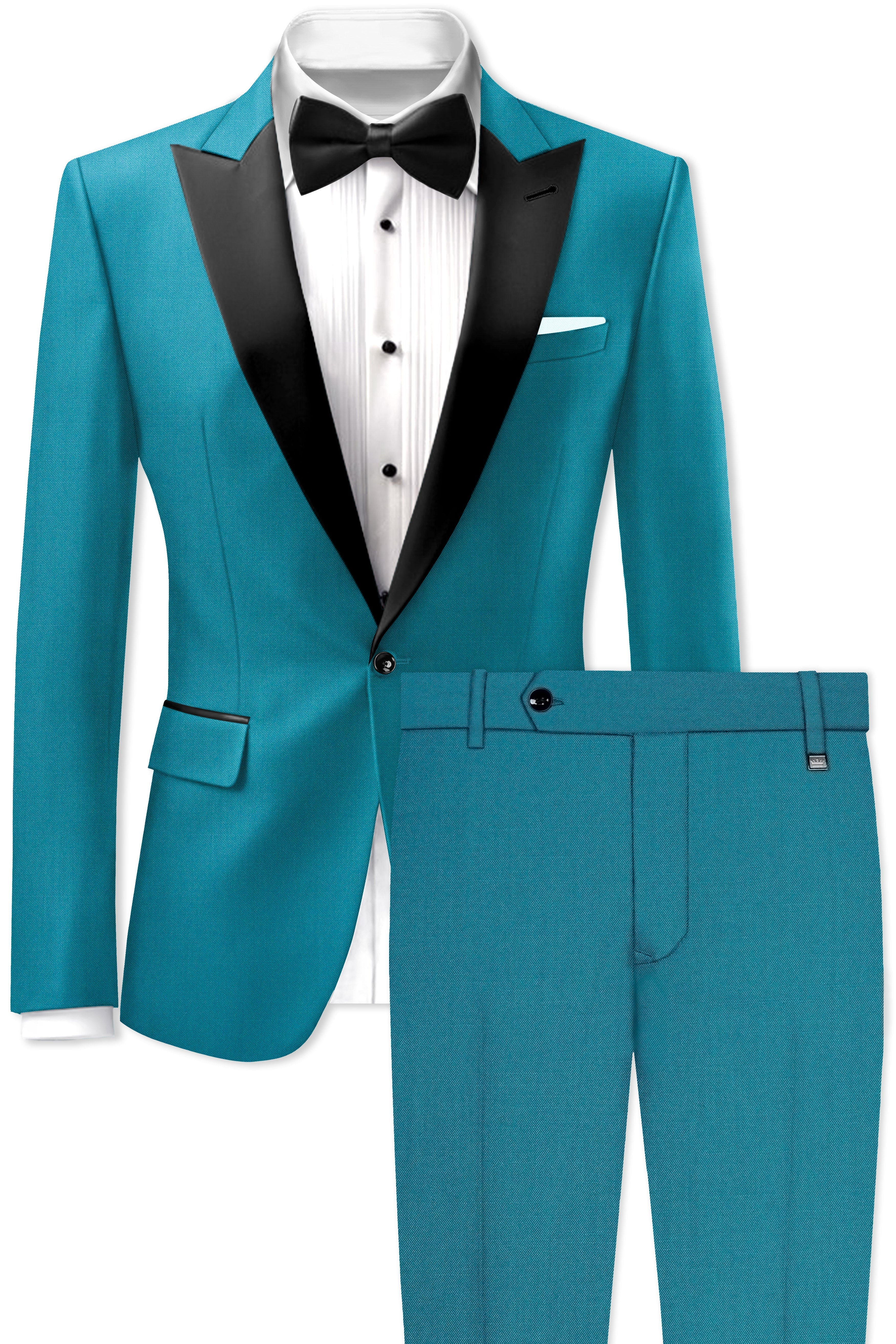 Zephir-Surfie Green Wool Rich Peak Lapel Tuxedo Slight Stretch Suit