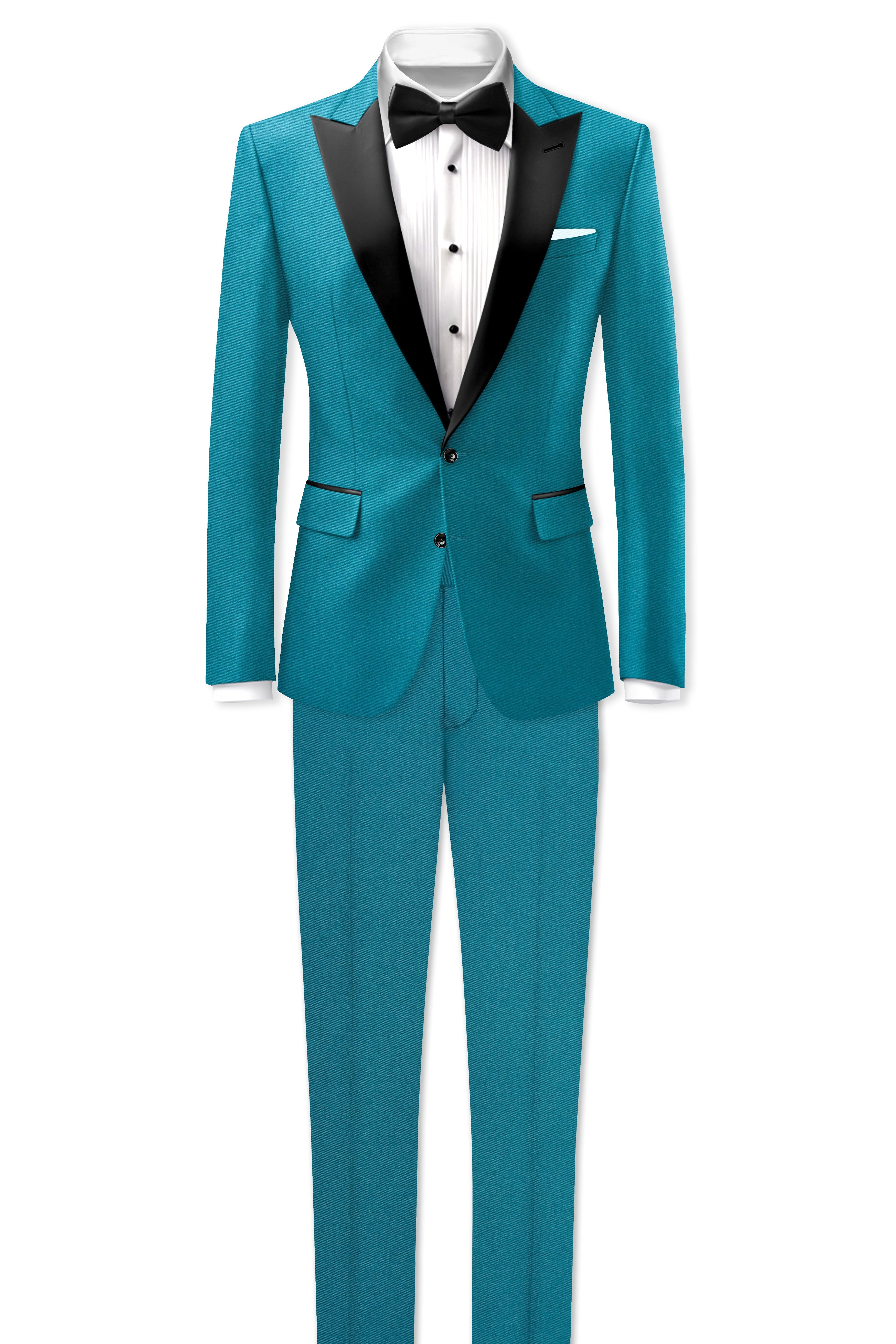 Zephir-Surfie Green Wool Rich Peak Lapel Tuxedo Stretchable Traveler Suit